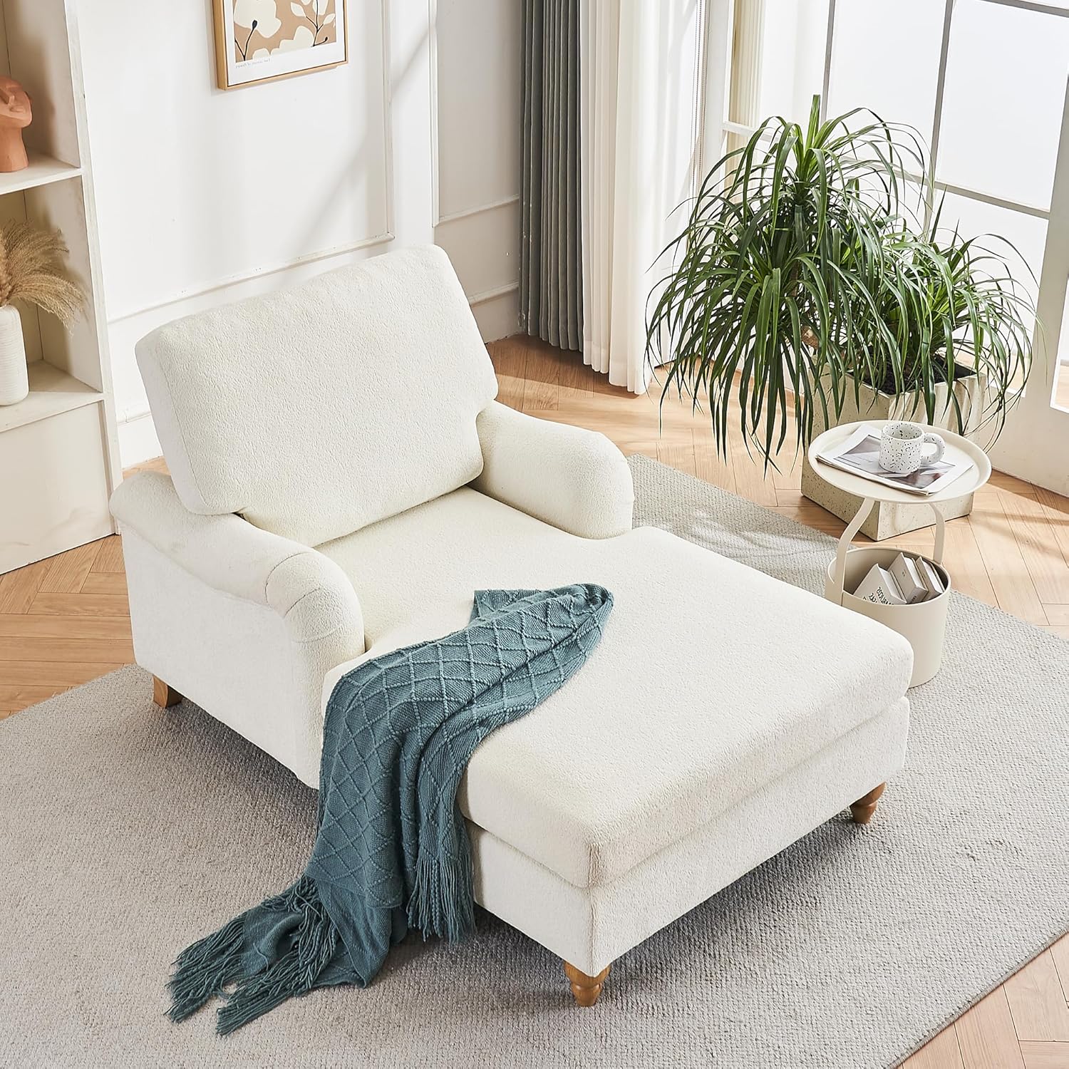36.61'' Wide Modern Accent Chair with 4 Angles Adjustable Backrest, Upholstered Chaise Lounge Chair, Recliner Armchair & Ottoman Set for Living Room, Bedroom (Chenille White)
