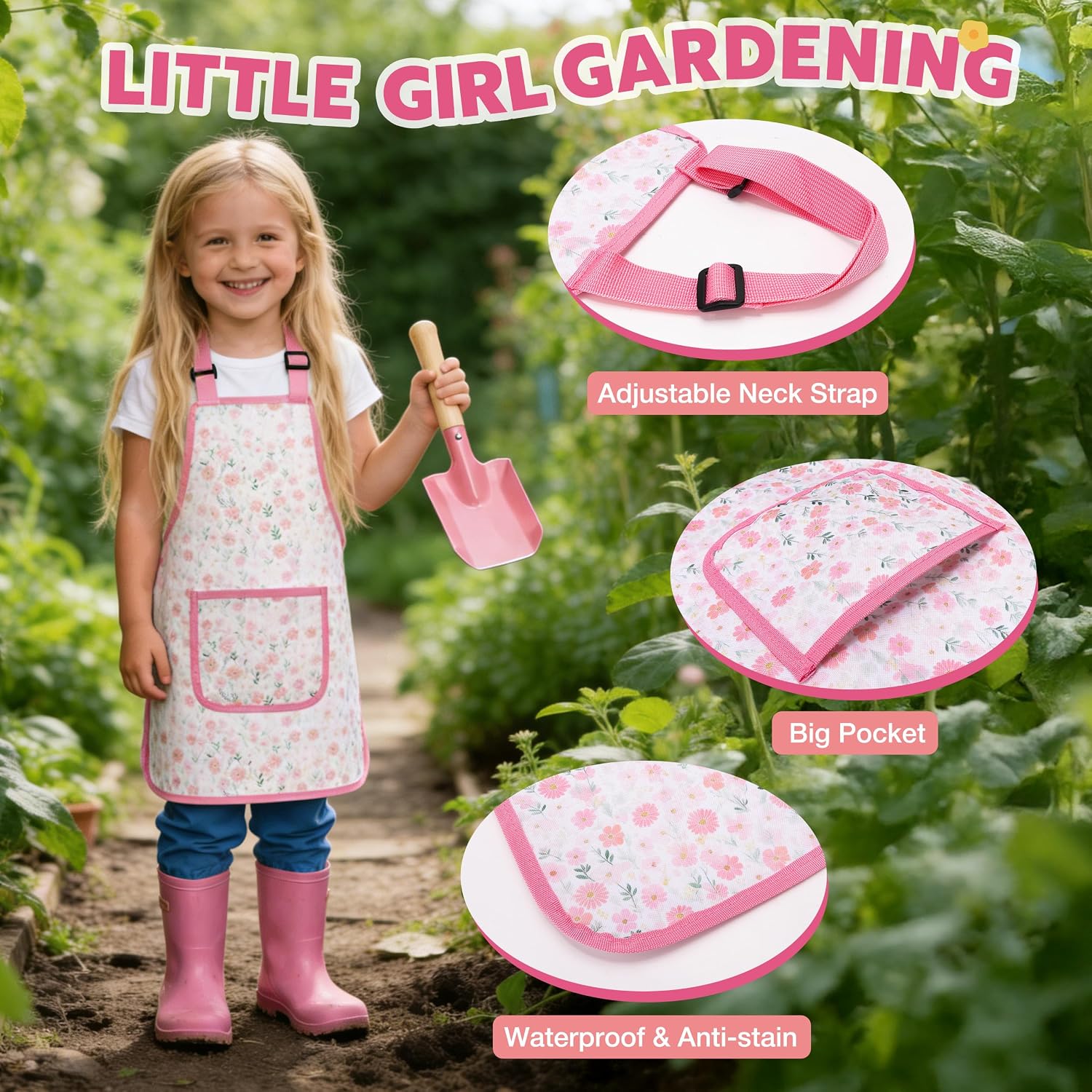 SHALL Kids Gardening Set, New Garden Tools Kit for Kids Toddler Boys Girls | Includes Tote Bag, Apron, Gloves, Watering Can, Shovel, Trowel, Rake, Cylinder Scoop, Planting Pots/Tags,Child Outdoor Gifts