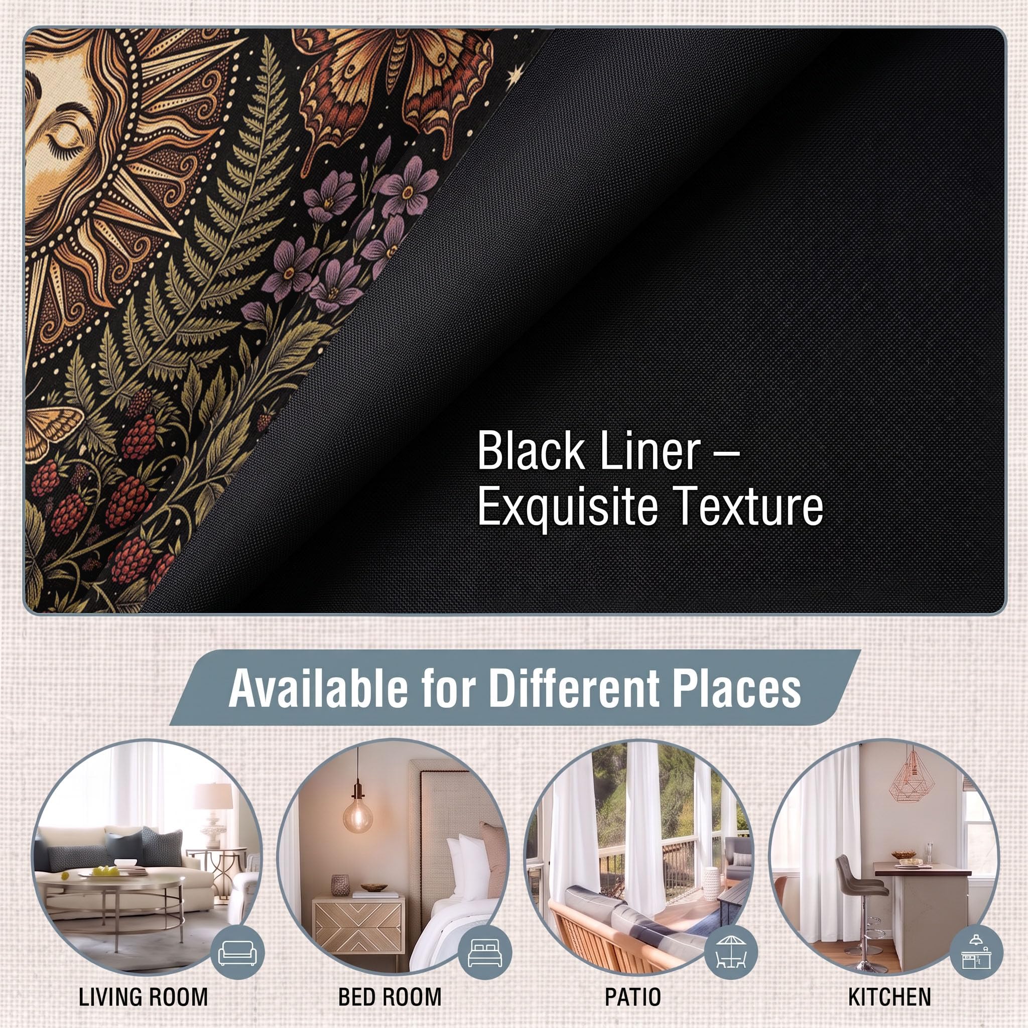 Cortinas Opacas De Tótem Solar Bohemio Planta Retro Cielo Estrellado | Juego De 2 Unidades, Cortinas Opacas con Ojales, Negro, Aislamiento Térmico para Salón Dormitorio, 140Anx260Al Cm