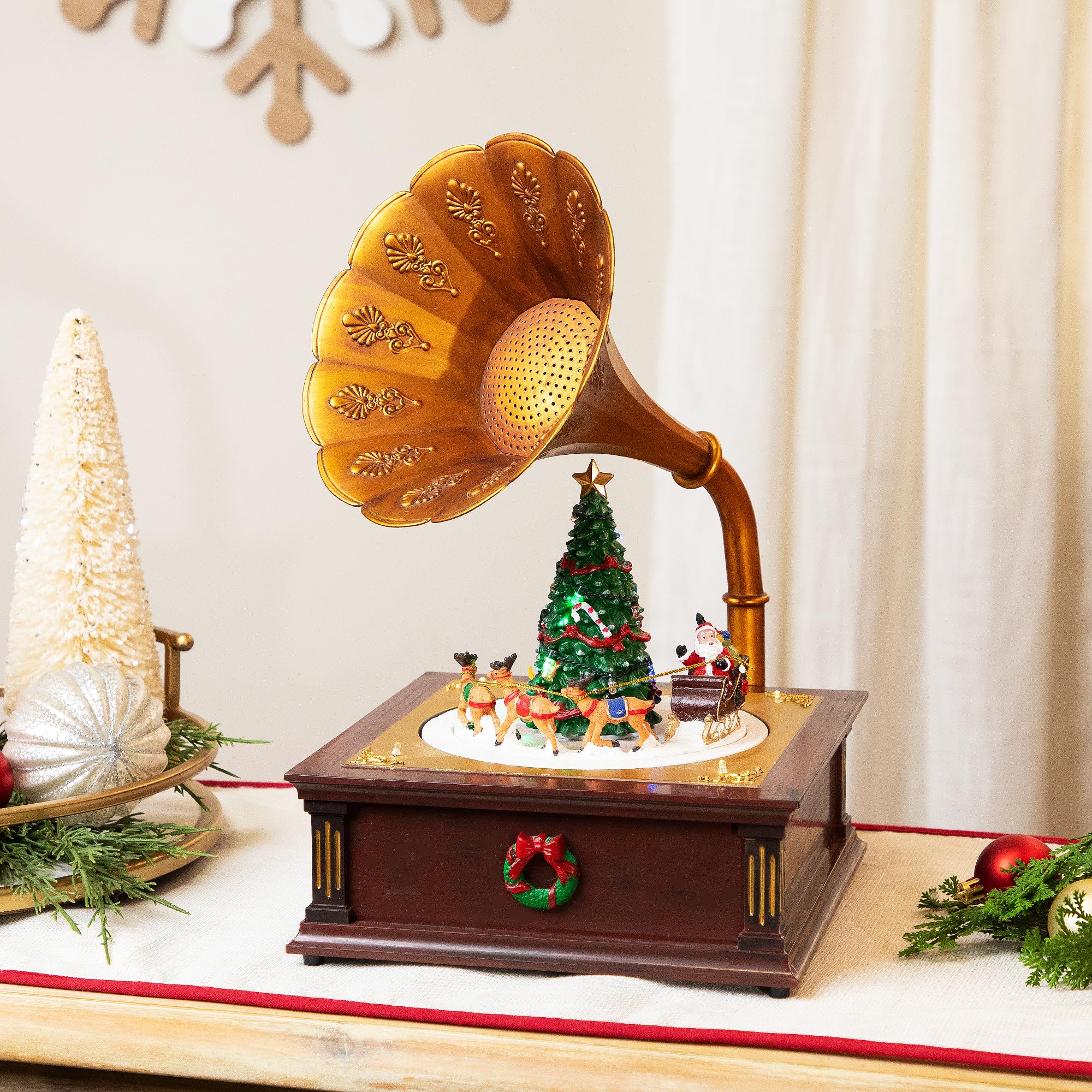 LED Lighted and Musical Gramophone Animated Christmas Decoration - 14