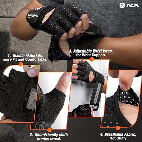 Miniatura 3 de SIMARI Guantes de entrenamiento transpirables para hombres y mujeres, guantes acolchados para levantamiento de pesas con soporte para muñecas,