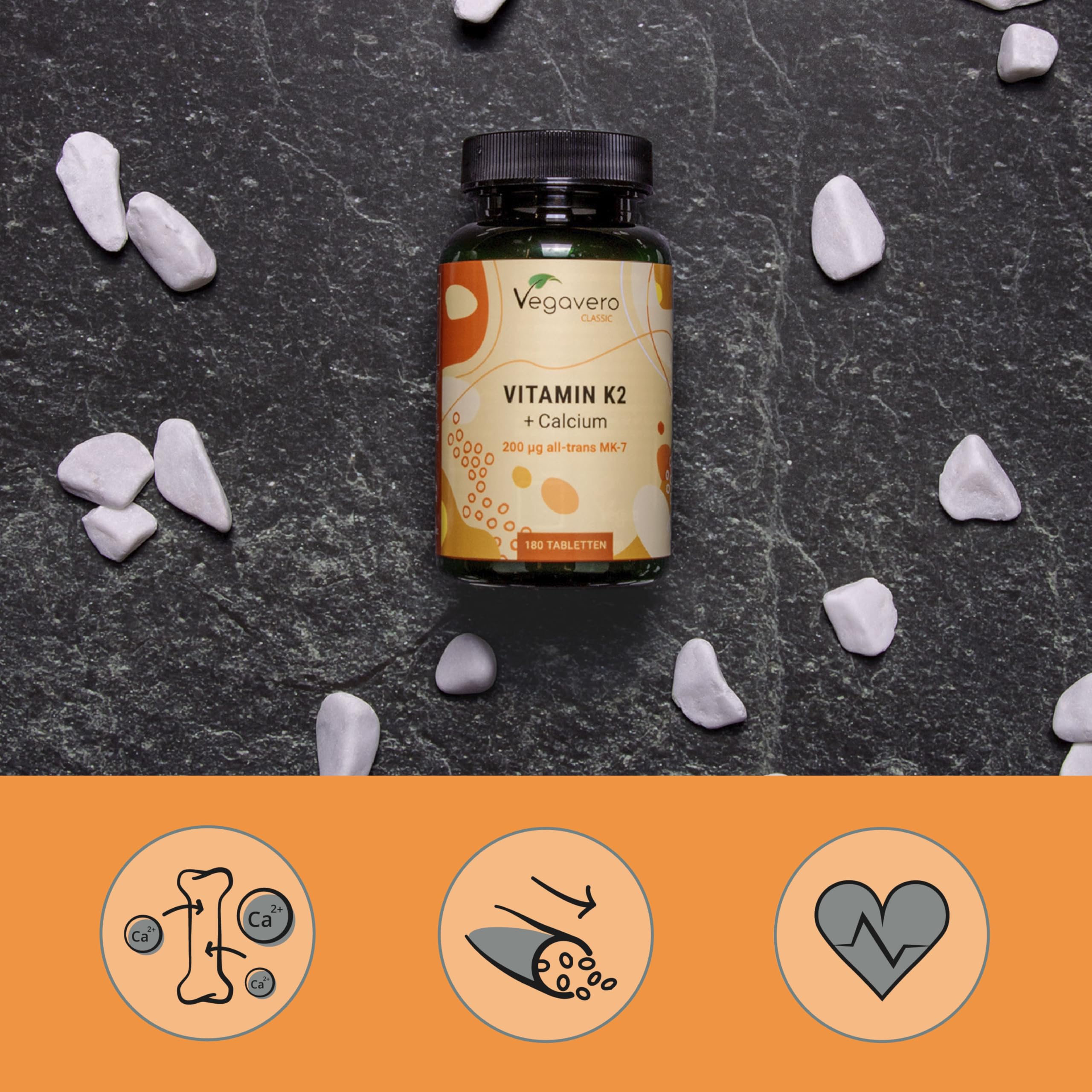 Vitamine K2 MK7 All-trans + Calcium | Dosage Elevé : 200 mcg Vit K2 | Le Seul Sans Additif | Coagulant Sang + Anti Inflammatoire | Vegavero®
