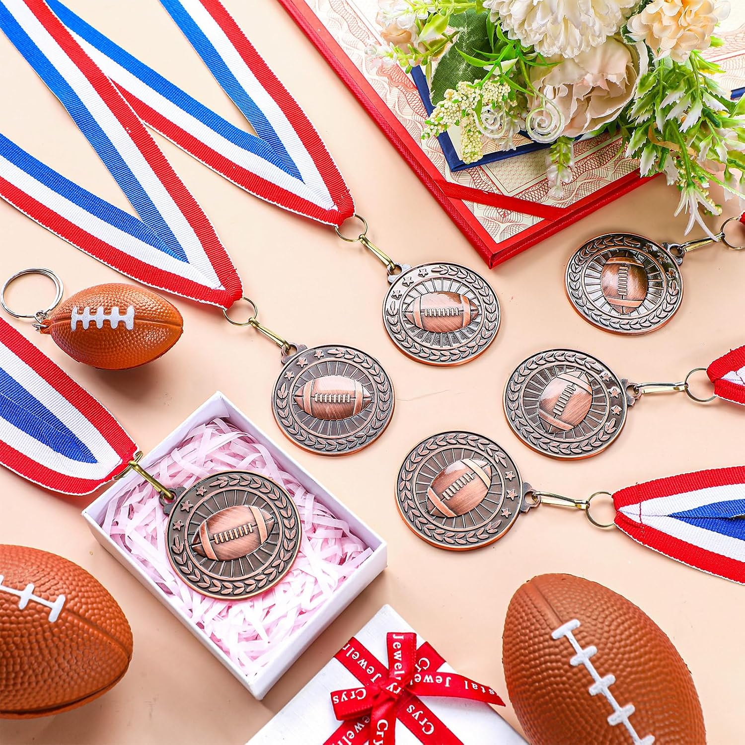 Remuuly 30 Packs Bronze Medals Bulk, 2'' Award Medals Team Participation Trophies with Red White and Blue Striped Ribbon for Competitions Celebration Prizes Gift Sports Themed Party Favor