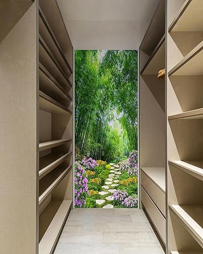 Miniatura 3 de FLFK Adhesivo mural para puerta, paisaje del bosque, despegar y pegar, tamaño combinado 32 x 80 pulgadas, dividido en 2 piezas