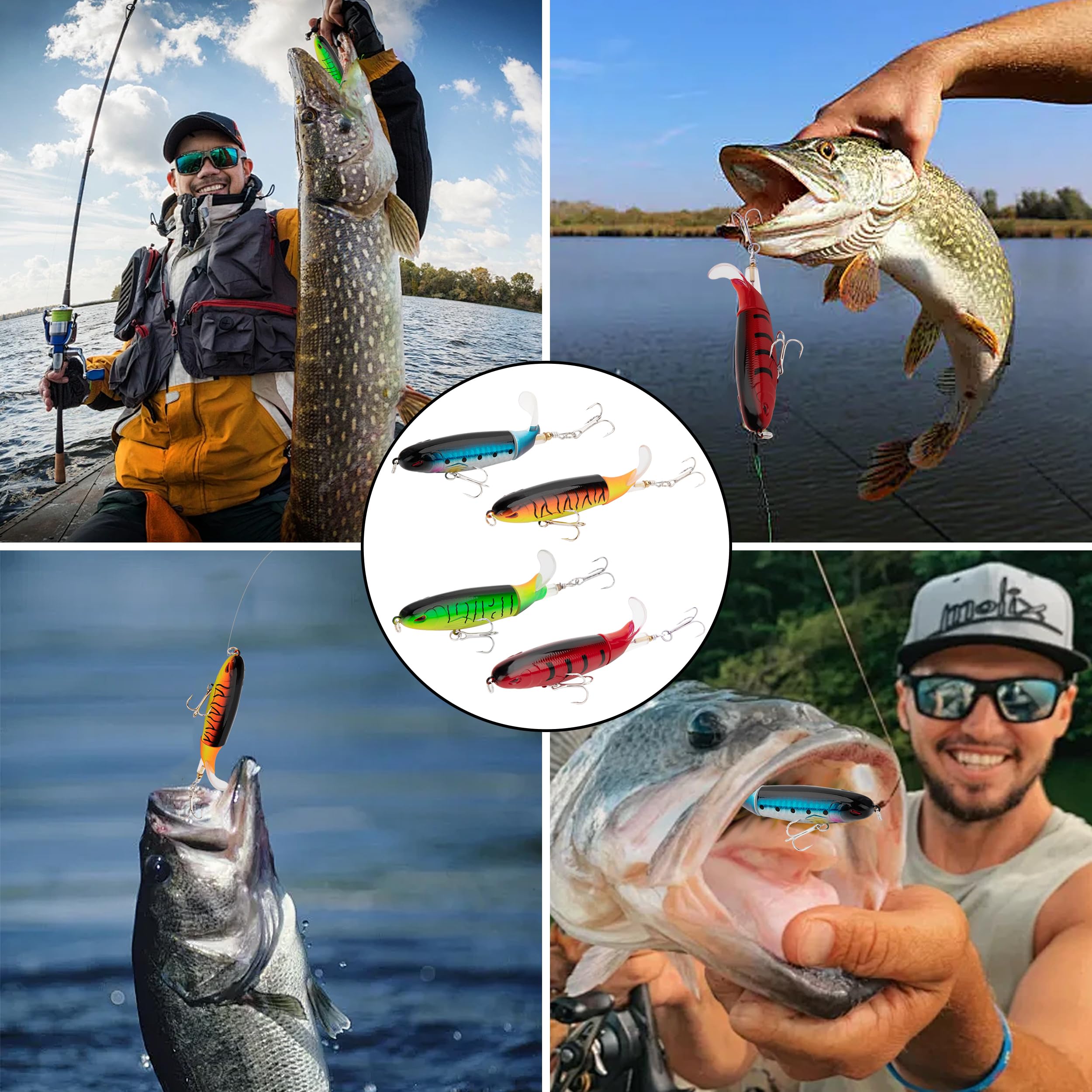 Esca da Pesca, Top Water Esche Luccio con Ganci, Spinning Esca di Simulazione 13G, Regali di Pesca per Uomini, Trota Spigola Gatto Acqua Dolce e Salata (4 Pezzi)