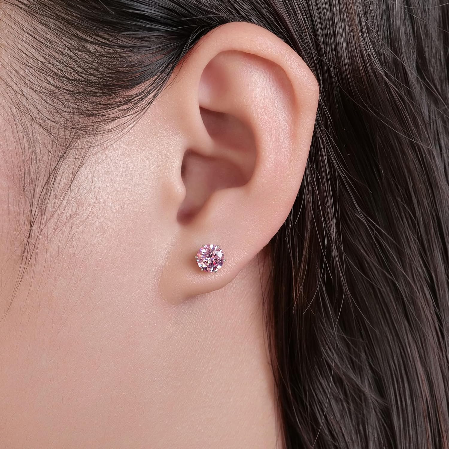 limerencia Titanium Earrings Hypoallergenic F136 Implant Grade Studs Round Cubic Zirconia 6 Prong Stud Earring for Women Men Sensitive Ears - Image 3