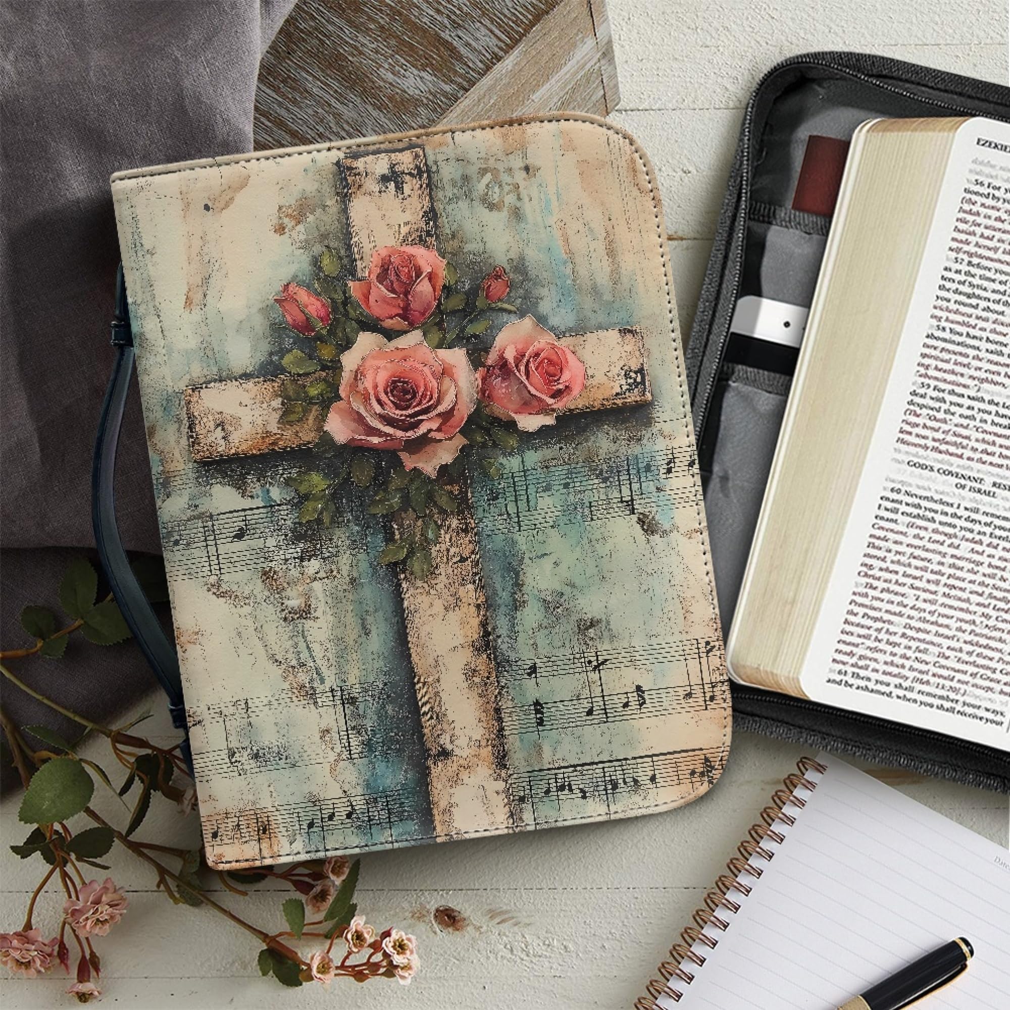 Housse De Bible Pour Femme, Grande Couverture De La Bible à Motif Floral Avec Marque-page, Couverture De Bible Multi-poches Pour Femmes, étui De Bible Pour Filles Et Filles, Sacs Fourre-tout De