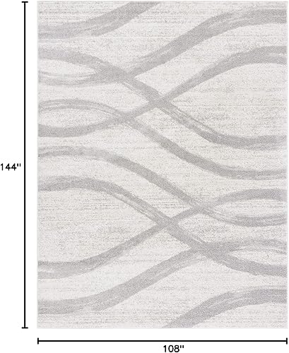 Miniatura 3 de Safavieh Adirondack Collection Tapete de área blanco de 9 x 12 pies color crema  gris ADR125C colección moderna ondulada envejecida no y acolchada,