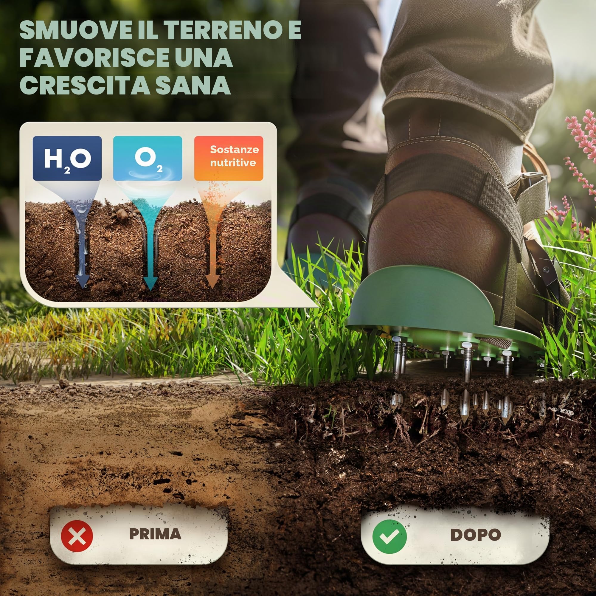 LAINFELD Aeratore per prato | Scarpe per unghie con chiodi corti e lunghi | Aeratore per prato con 4 cinghie | scarificatore per prati | Aerifizzatori scarpe da giardino