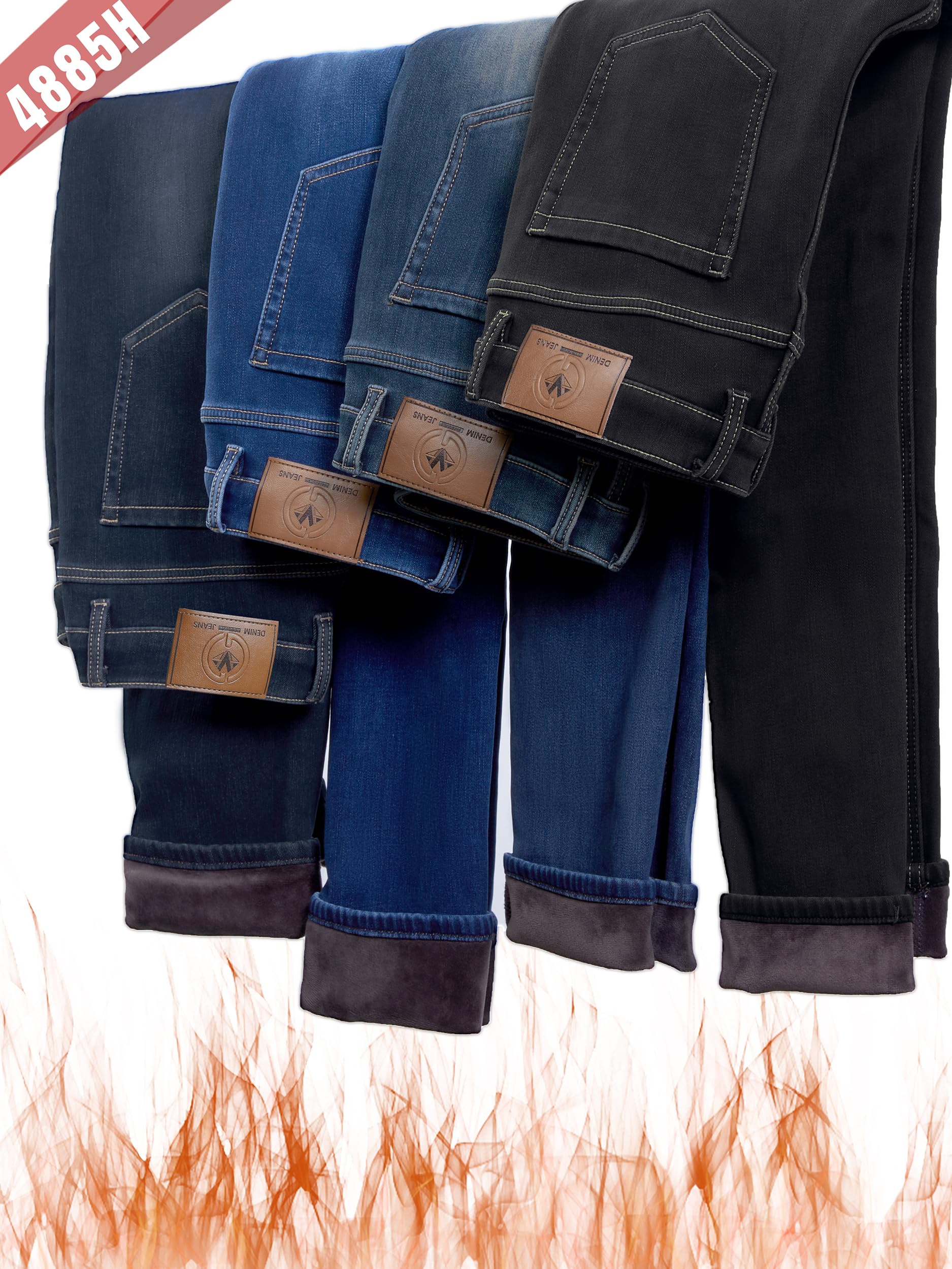 Jeans termici elasticizzati Tapered Slim Fit Super-Soft Fleece Pantaloni termici da uomo, jeans invernali imbottiti