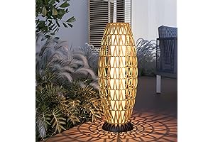 29-inch Outdoor Solar-Powered Woven Resin Wicker Boho Lantern Floor Lamp: Illuminate Your Backyard Oasis!