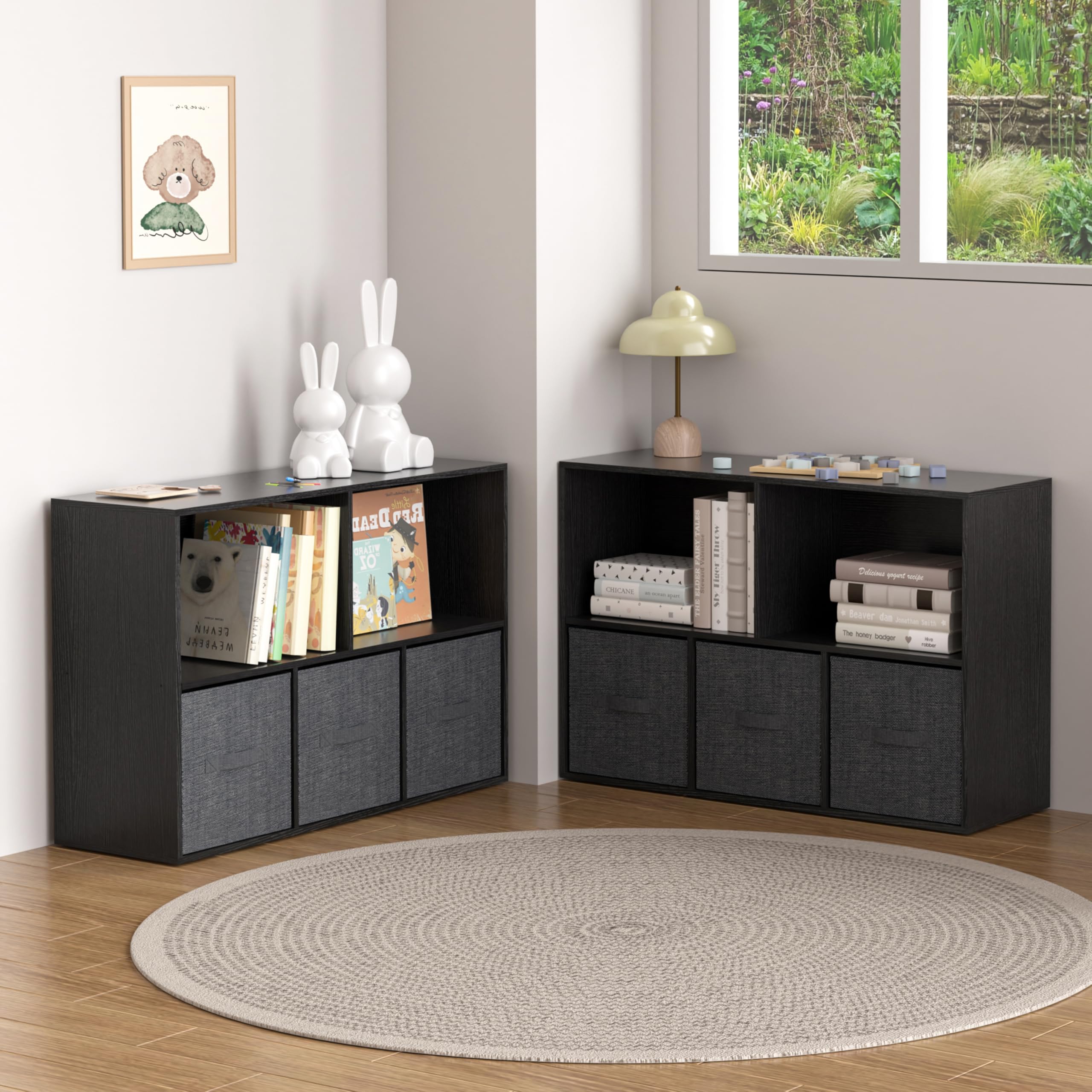 Organiseur de Rangement en Bois à 5 Cubes avec Panneau arrière fermé, étagères cubiques Blanches avec Compartiments pour Le Salon (Noir, 5 Cubes)