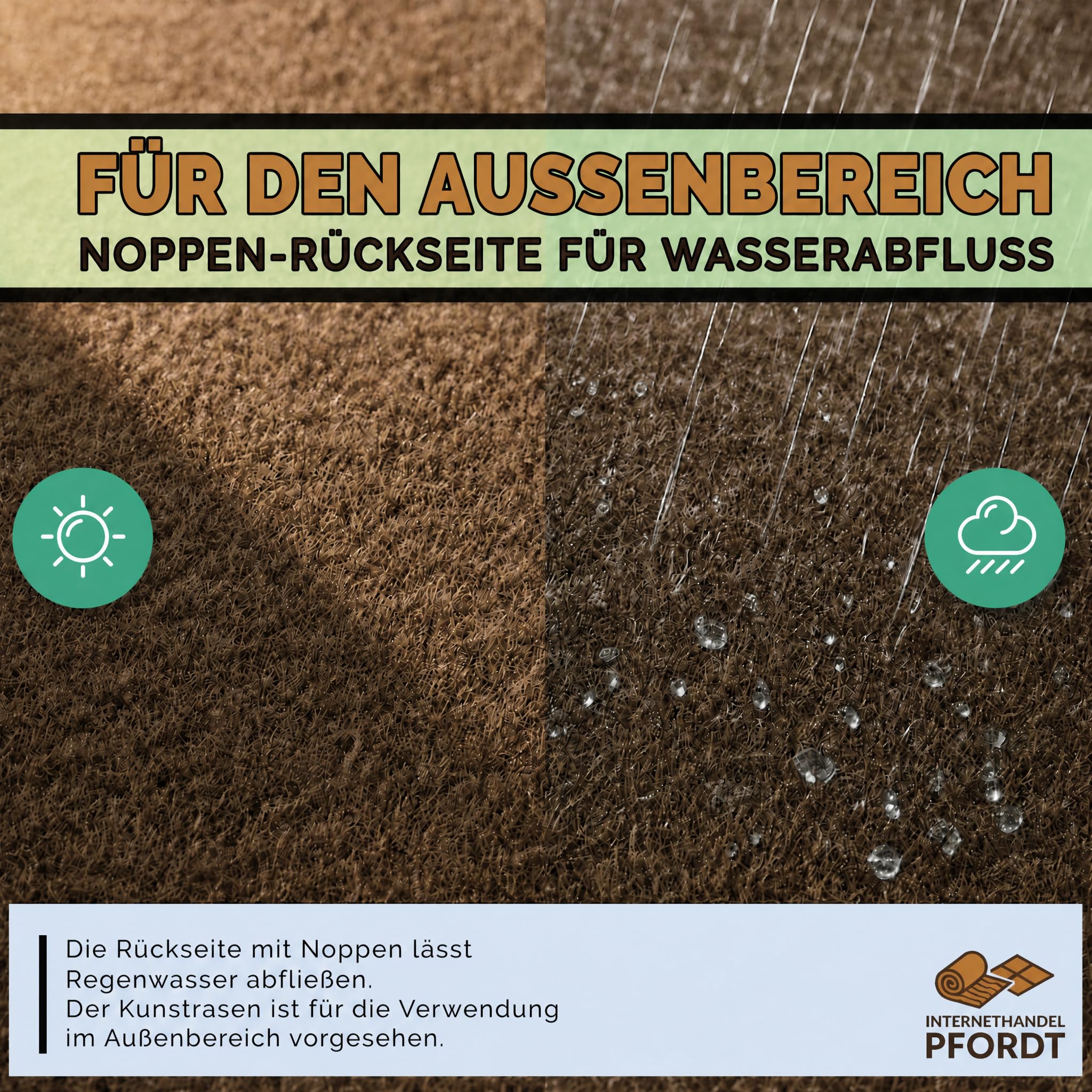 Kunstrasen Braun 250x400 cm mit Noppen