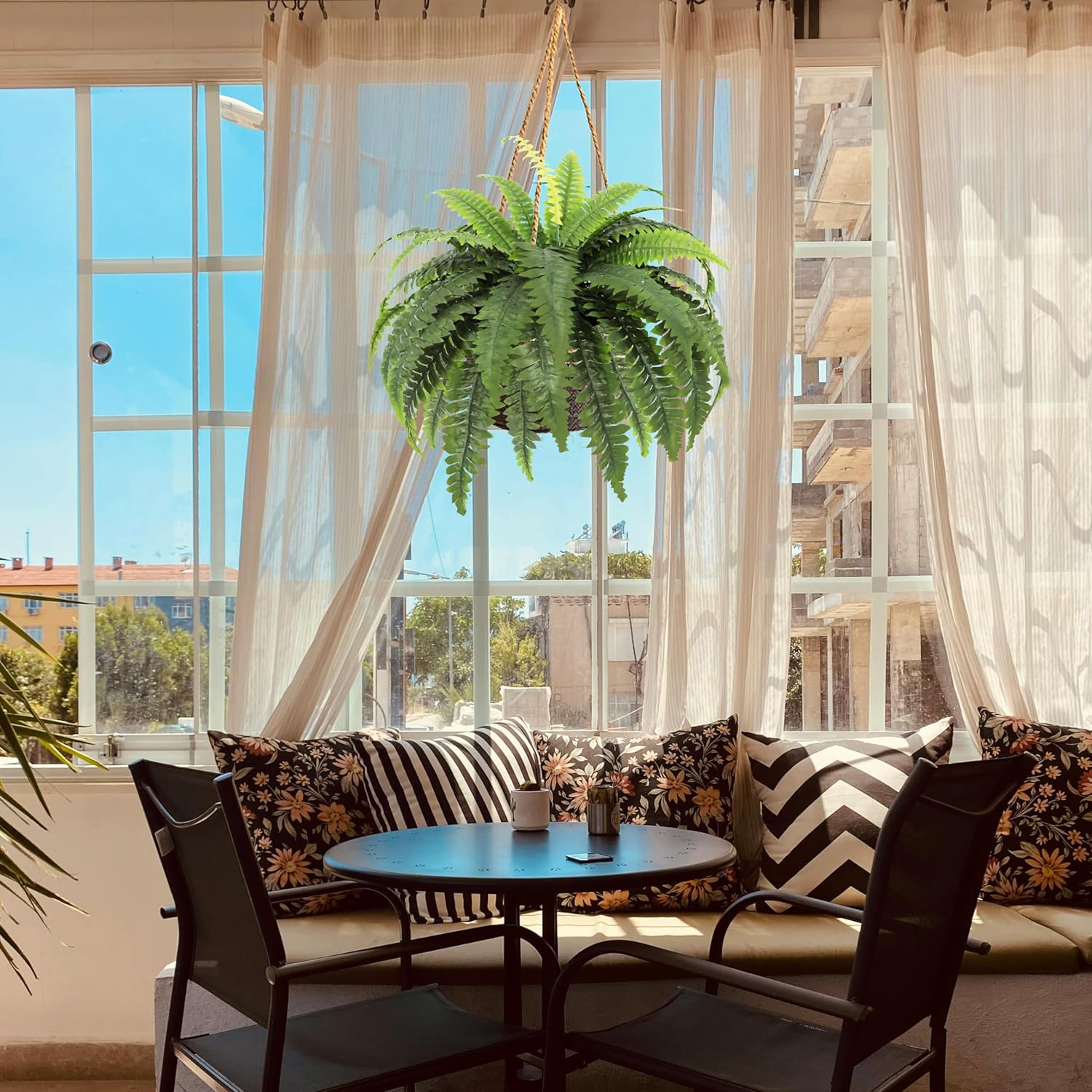 Artificial Boston Fern Greenery Bush for Indoors Outdoor, 4pcs Large Fake Silk Faux Ferns Flowers Shrub with 30 Spread for Hanging Plant Home Garden Windowsill Porch Home Decoration