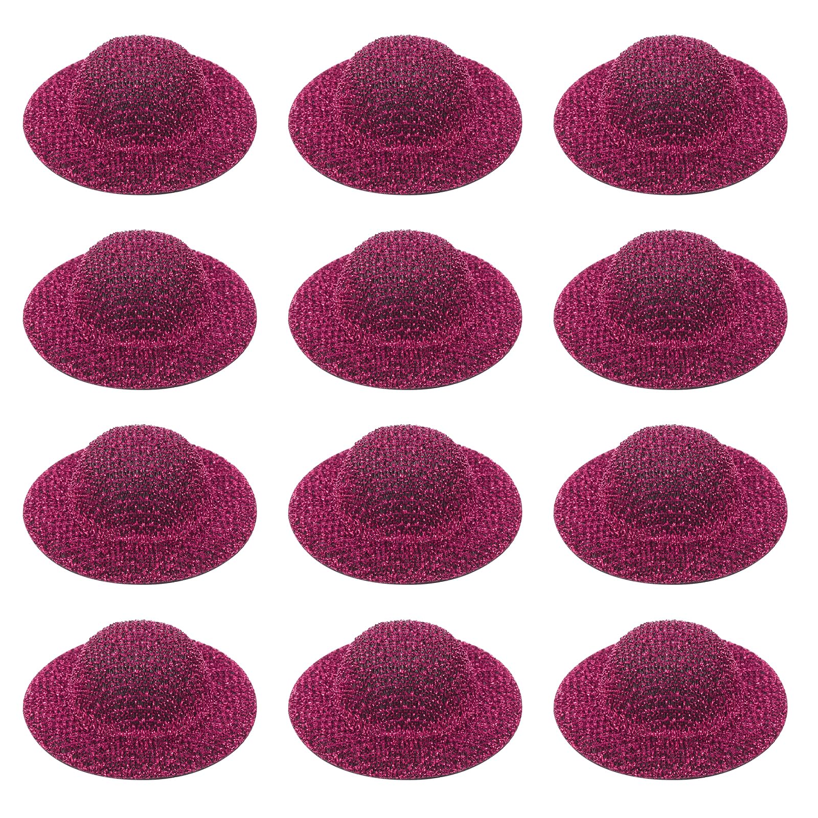 PATIKIL Mini Hats for Crafts, 12 Pcs 14mm ID Sparkling Mini Cowboy Hats Miniature Formal Top Caps for DIY Dollhouse Decoration Hair Accessories Snowman Weddings Party, Rose Red