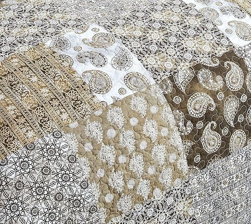 Miniatura 4 de DaDa Bedding - Juego de edredón de retazos de algodón bohemio, colcha de sueños marroquíes, duradera y reversible, diseño intrincado de filigrana de