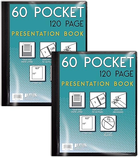 Better Office Products Libro de presentación negro encuadernado con 60 bolsillos, con cubierta frontal transparente, 120 páginas protectoras de