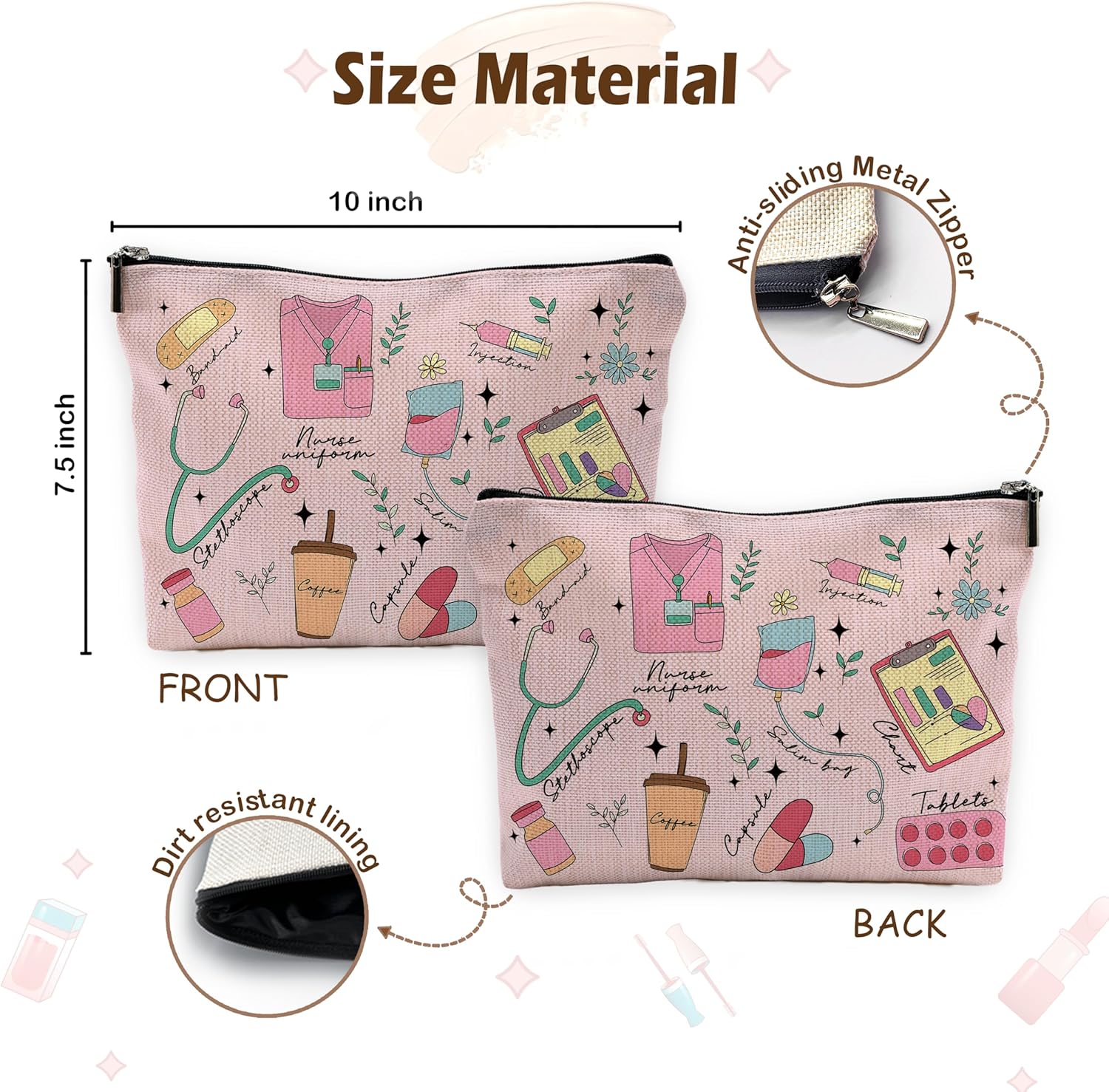 Pink Nurse Makeup Bag, Nurse Appreciation Gifts Cosmetic Bags Toiletry Bag for Women, Nursing Supplies for Nurses, Medical Nursing Makeup Pouch - Image 2