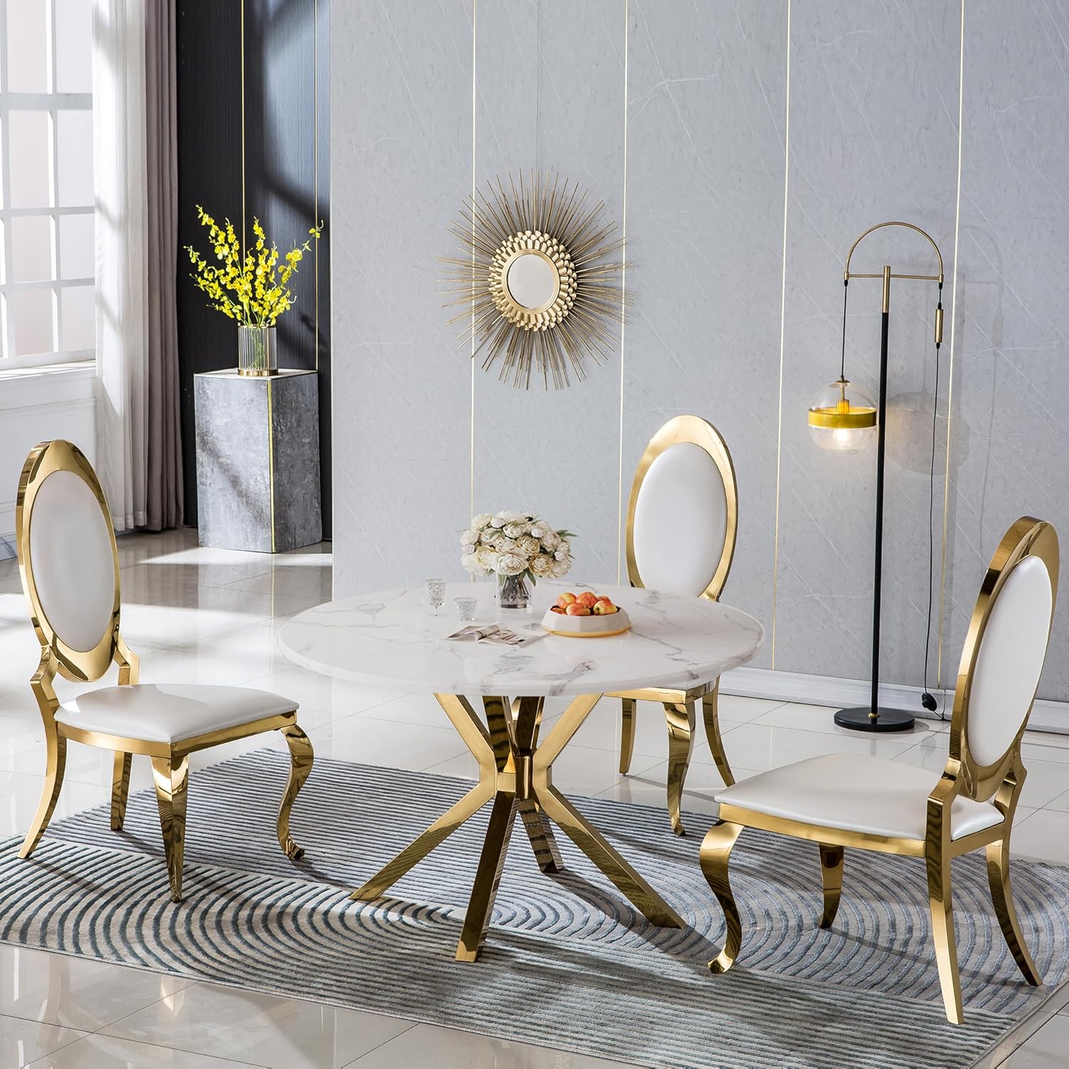 Amazon.com - Modern Round Dining Table for 2-6, 47 Inch White Marble Kitchen Table with Gold ...