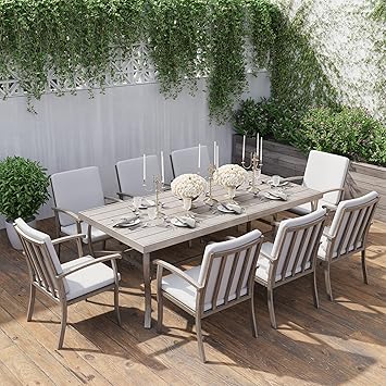 HAPPATIO Aluminum 9 Piece Patio Dining Set for 8