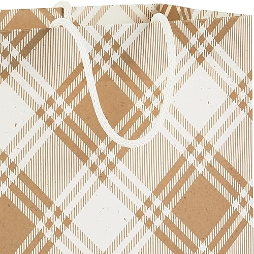 Miniatura 5 de Hallmark Bolsas de regalo reciclables (8 bolsas 3 pequeñas 6", 3 medianas 9", 2 grandes 13") Kraft marrón con copo de nieve, cuadros y árboles para