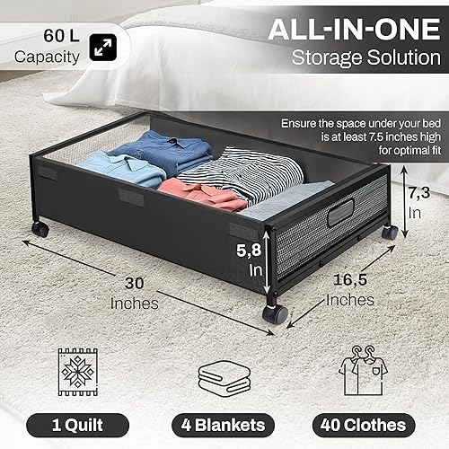 Miniatura 4 de Paquete de 2 contenedores de almacenamiento debajo de la cama con ruedas, cajones rodantes debajo de la cama para ropa, zapatos, juguetes y más,