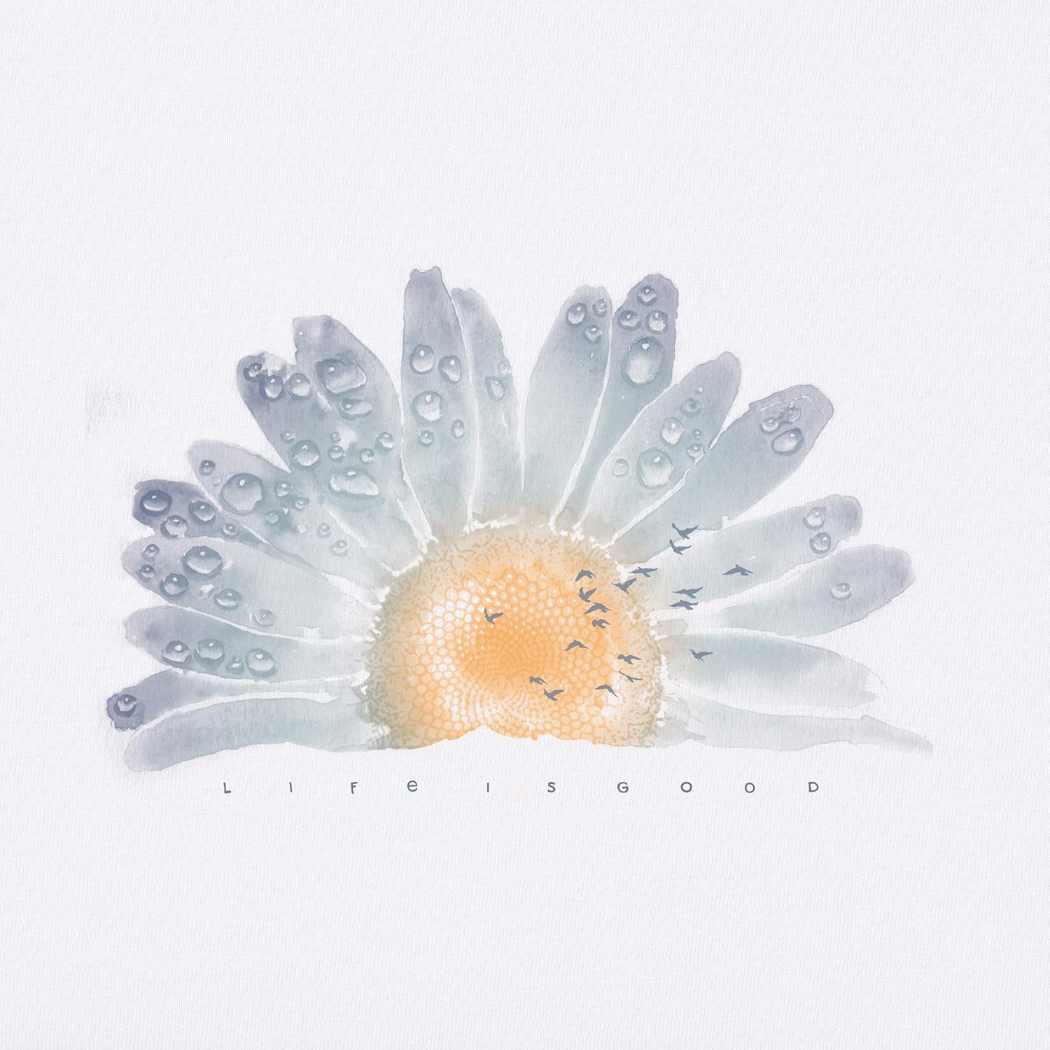 Life is Good Womens Crusher Graphic T-Shirt Watercolor Daisy Birds - Image 4