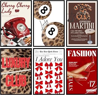 ZxXzkwpP Red Cheetah Print Room Decor Poster, Trendy Fashion Leopard Print Wall Art Aesthetic Lucky 8 Ball Poster Coquette Preppy Y2k Red Funky Art For Bedroom (8x12x6 Unframed)