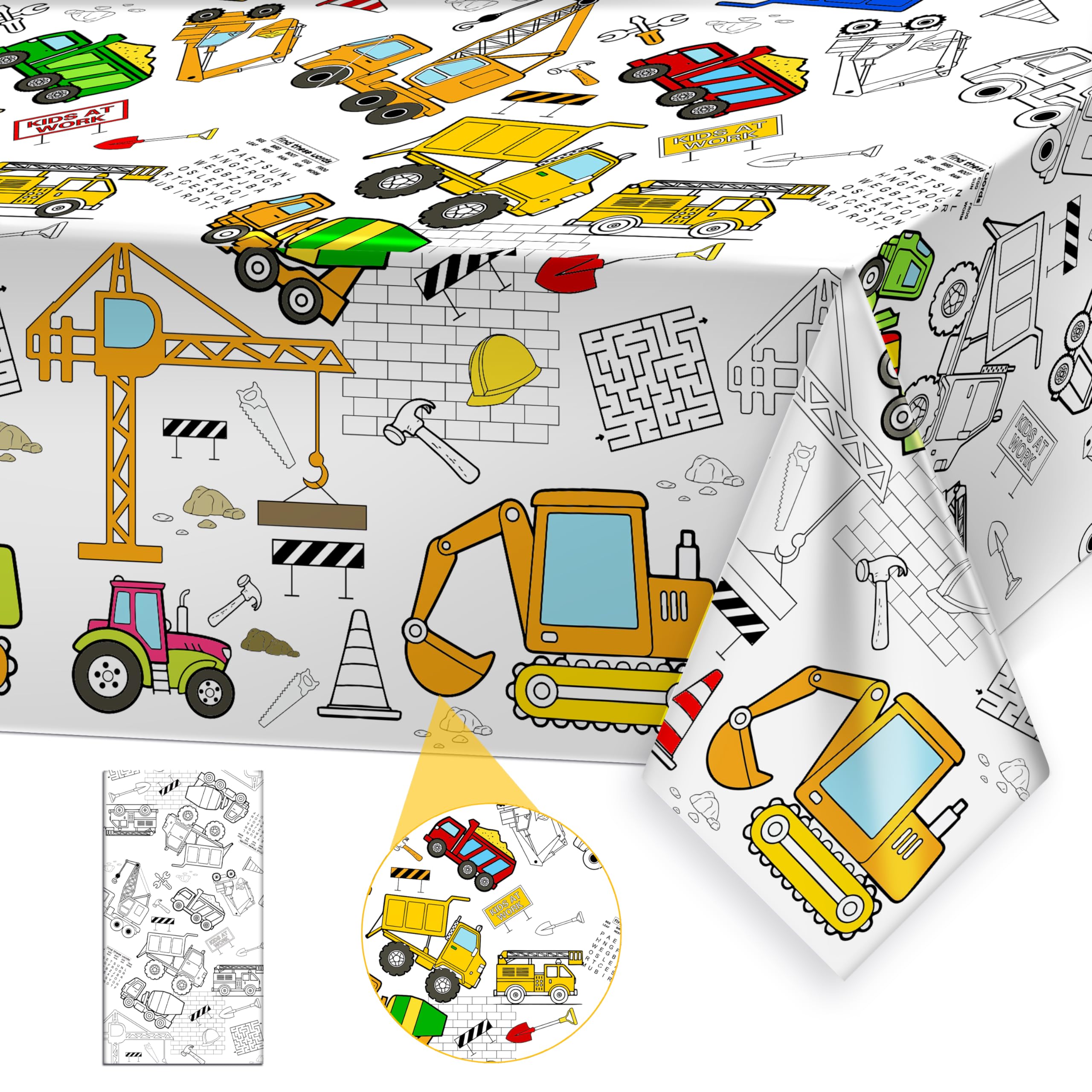 Snapklik.com : Giant Construction Party Coloring Tablecloth For Kids ...