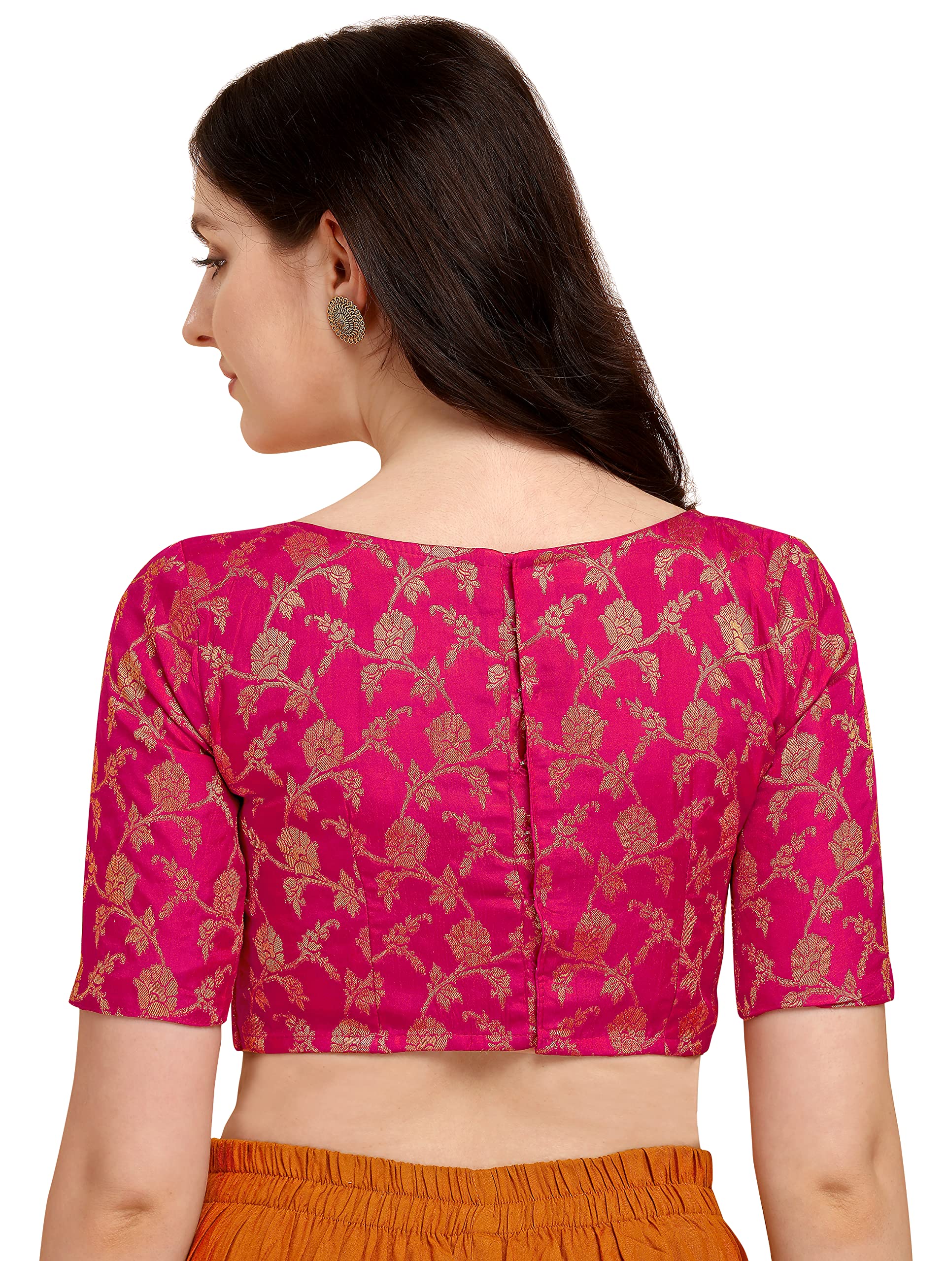 Oomph Jacquard Pink Readymade Blouse For Women - Rbbl124L