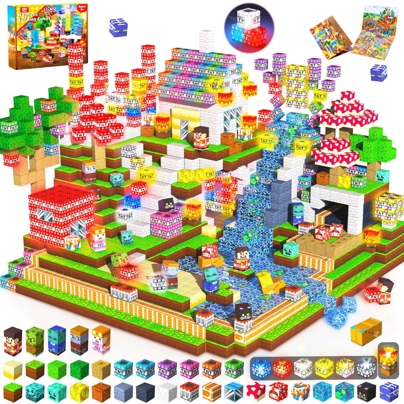 Magnetopia Magnetic Building Blocks - 200PCS Magnetic Blocks Cubes Colour Burst Flashing Cubes, Stacking Tiles STEM Montessori Sensory Toys for Kids Boys Girls Ages 3 4 5 6 7 8 9 10 Birthday Gifts โ image 1