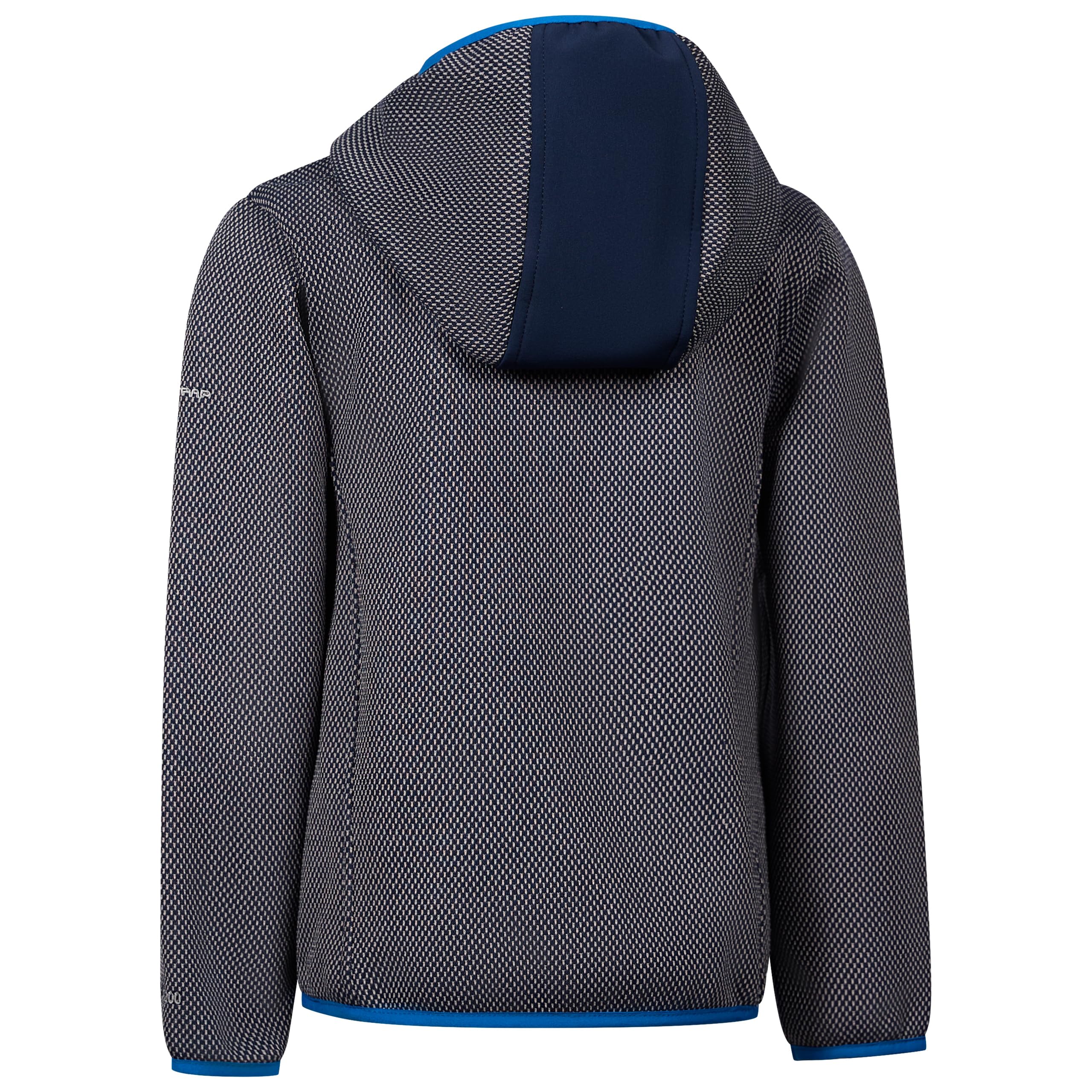 Trespass Playton - Pile per bambini con cerniera intera, cappuccio, rilegatura a contrasto, pannello a tinta unita sulle spalle e sul cappuccio, 2 tasche con cerniera, guscio lavorato a maglia