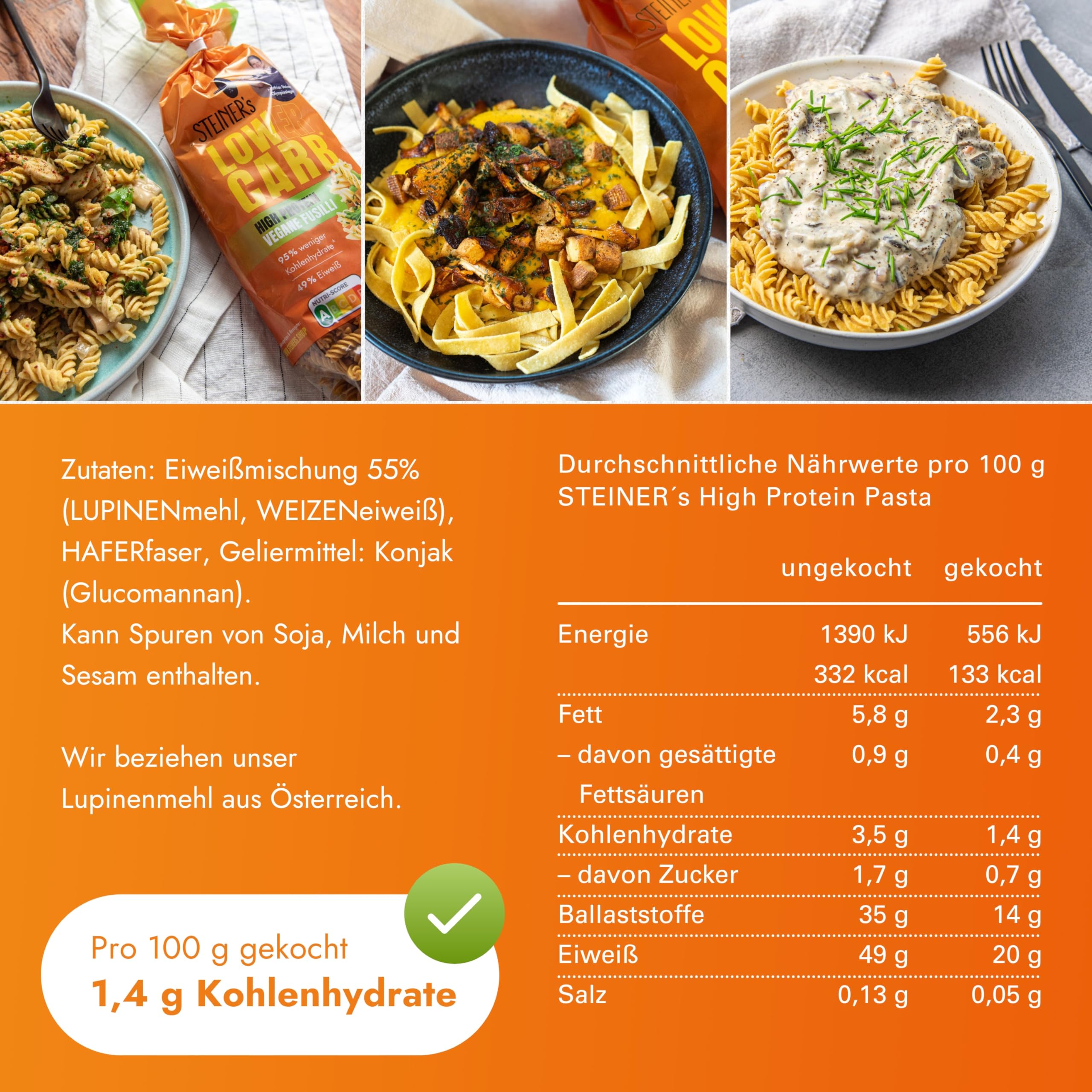 STEINER´s Low Carb High Protein Pasta Mix | 95% weniger Kohlenhydrate | High Protein Tagliatelle + Fusilli | 49g Protein | ballaststoffreich, (STEINER's High Protein Pastamix, 3+3 Pack) …
