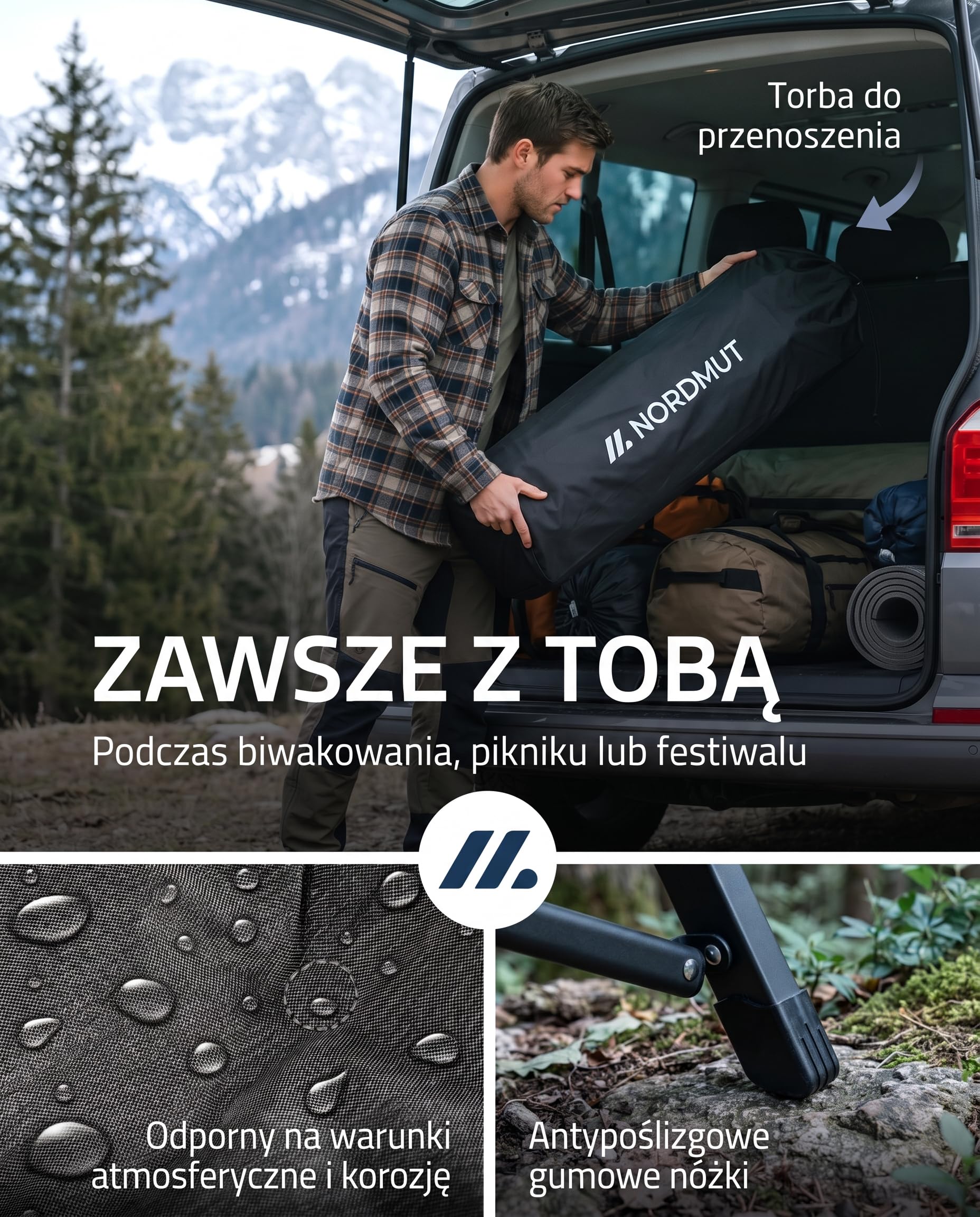 NORDMUT® Premium składane krzesło campingowe z wysokim oparciem – regulowane w 4 pozycjach – Wygodne krzesło ogrodowe o nośności 140 kg do camping i outdoor (Popielaty 1x)