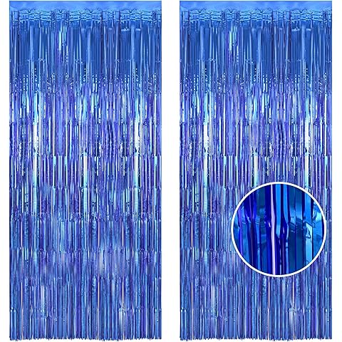 BRAVESHINE Foil Fringe Curtains - Metallic Tinsel Foil Curtain Party Steamers Backdrop for Boys Men/Blue Birthdays Decorations/Wedding/Anniversary Celebration/Sea Theme/Bachelorette Party
