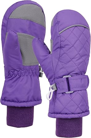 ANDORRA Kids Premium Quilted Weatherproof Ski Mittens,XS,Purple