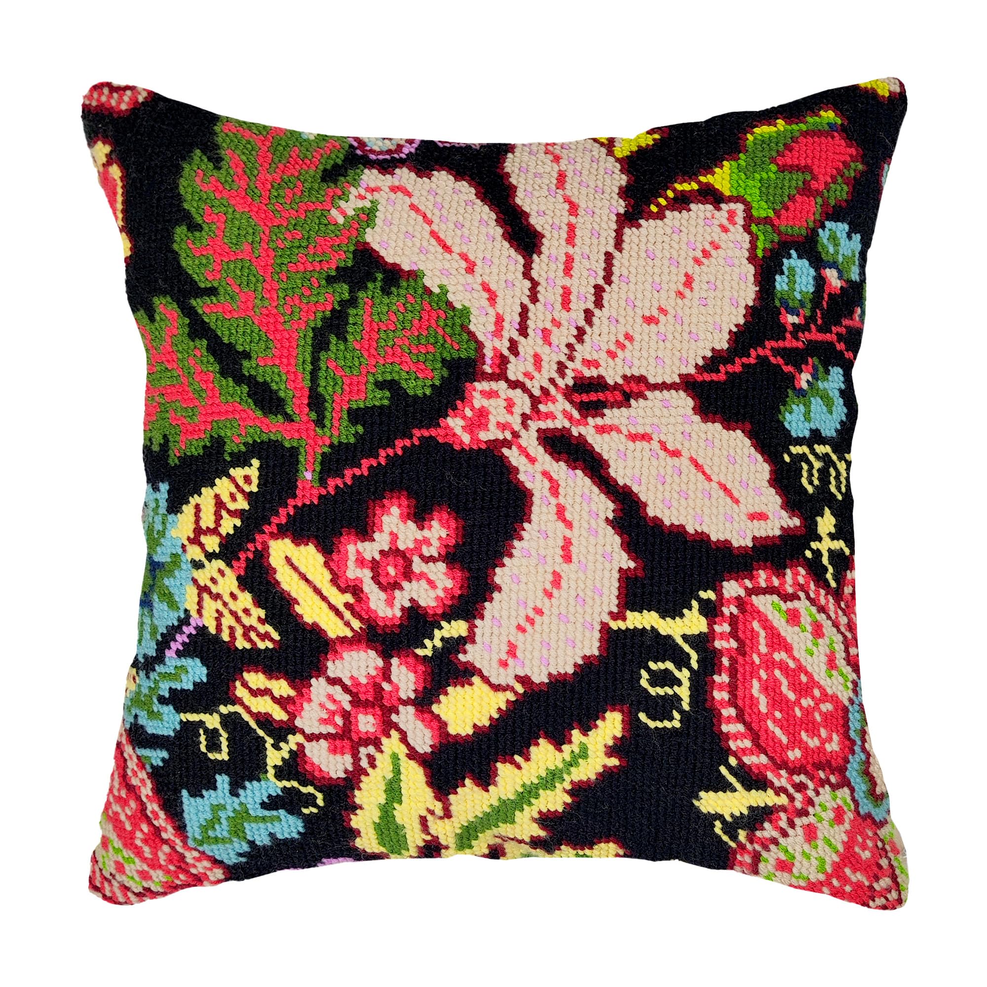 Howie's Needlepoint Vintage Flowers 2 Needlepoint Kits For Adults, Pillow Front Cross Stitch Kit With Embroidery Pattern On Canvas, Yarn, 2 Needles And Instruction, 16 X 16Inch(Vintage Flowers 2)
