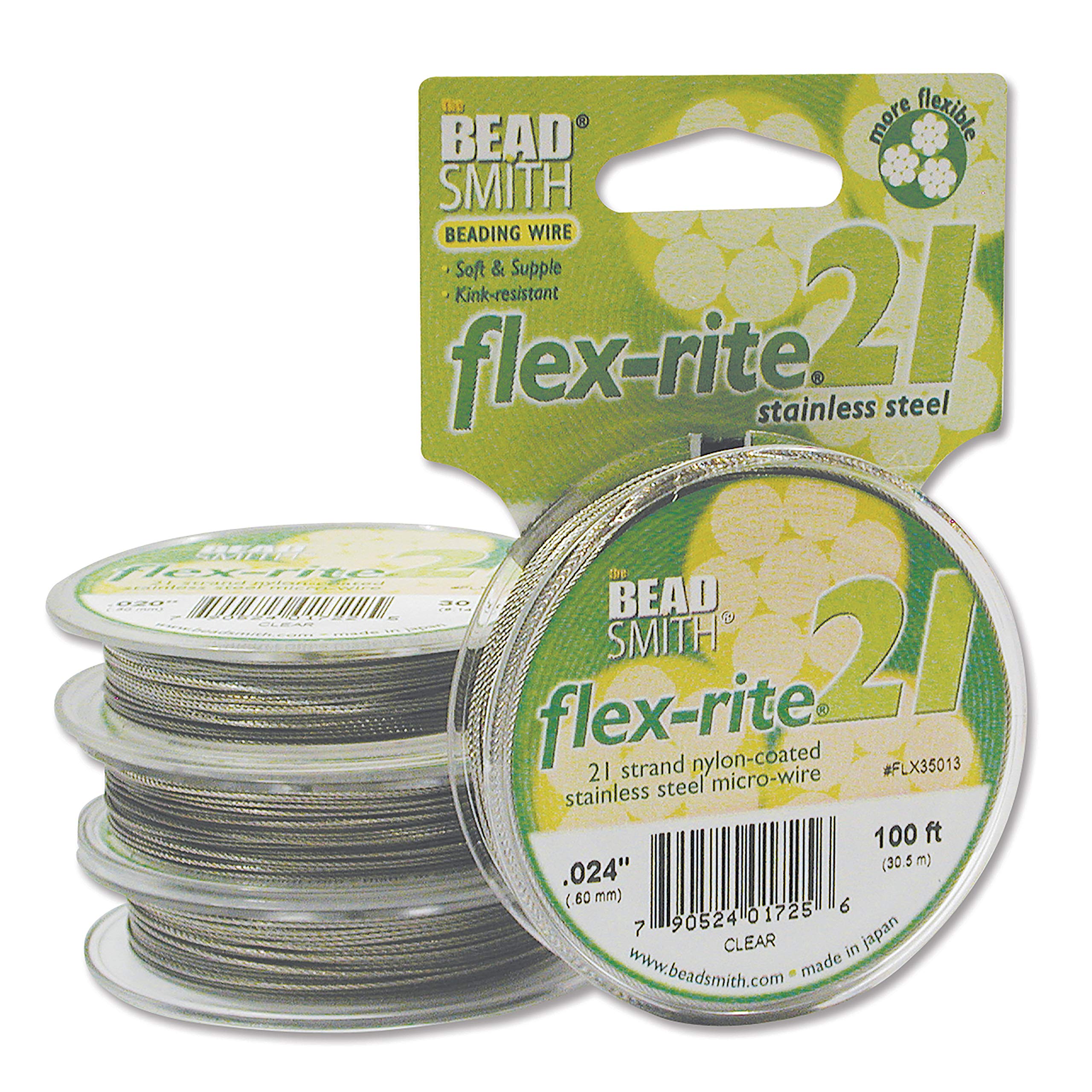 BeadsmithFlex Rite 21 Strand Clear Coated Flex Rite Beading Stringing Wire .024 Inch 100 Feet Nylon Coated 29 Lb Break
