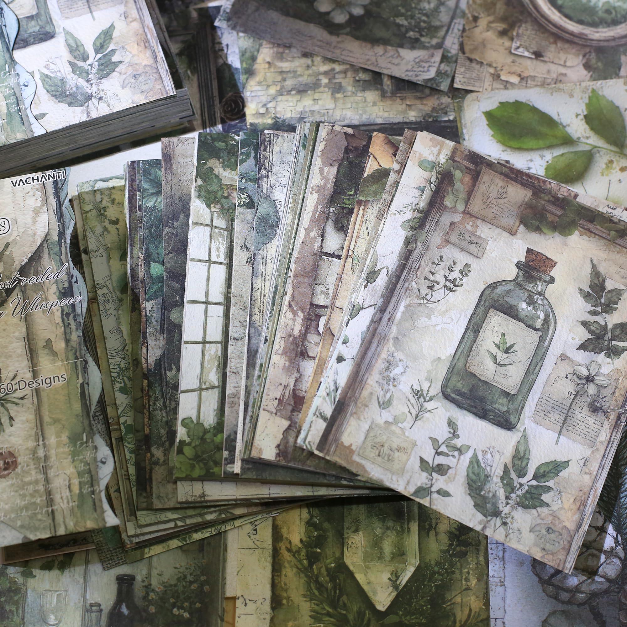 160 arkuszy vintage, kwiat, do scrapbookingu, papier, zielony, kolaż, kwiaty, bez powtarzających się wzorów, idealny do pamiętnika śmieci, kart DIY, albumów, artykułów do scrapbookingu, zielony, 9,9 x