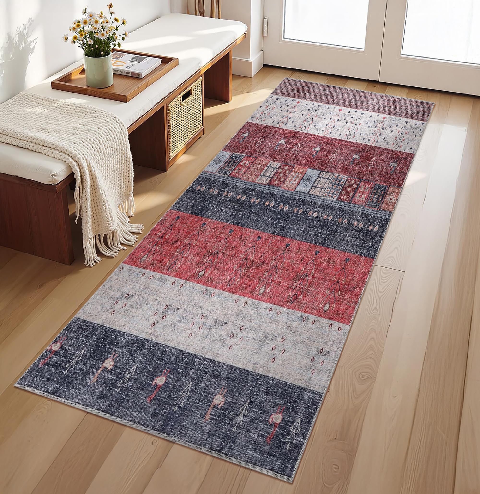 RUGS DEPOT Machine Washable Area Rug for Living Room 80x150 cm – 4 mm Thin Vintage Chenille Carpet with Non-Slip Cotton Backing | Soft Low-Pile Washable Rug for Bedroom & Hallway — image 1