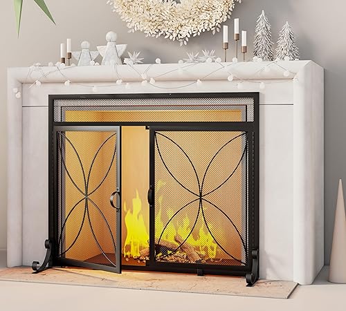 Miniatura 1 de Fire Beauty Pantalla de chimenea con puertas magnéticas, pantalla de metal grande para el hogar, protector de chispas, incendios de horno de metal,