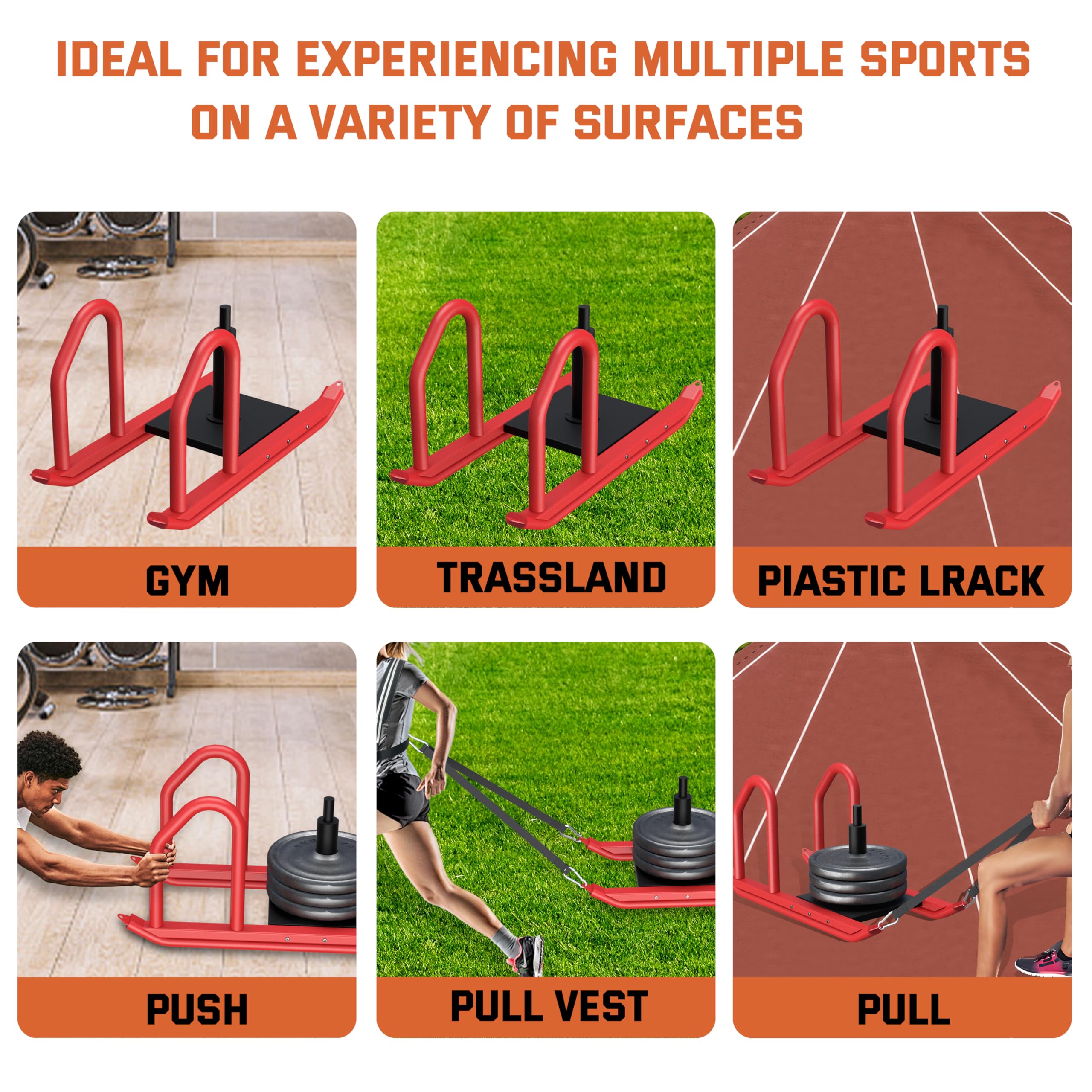Trineo de peso resistente mejorado 2025 para entrenamiento de fuerza, capacidad ajustable de 500 libras, trineo de fitness para exteriores, gimnasio, fútbol y crossfit, marco de acero duradero con