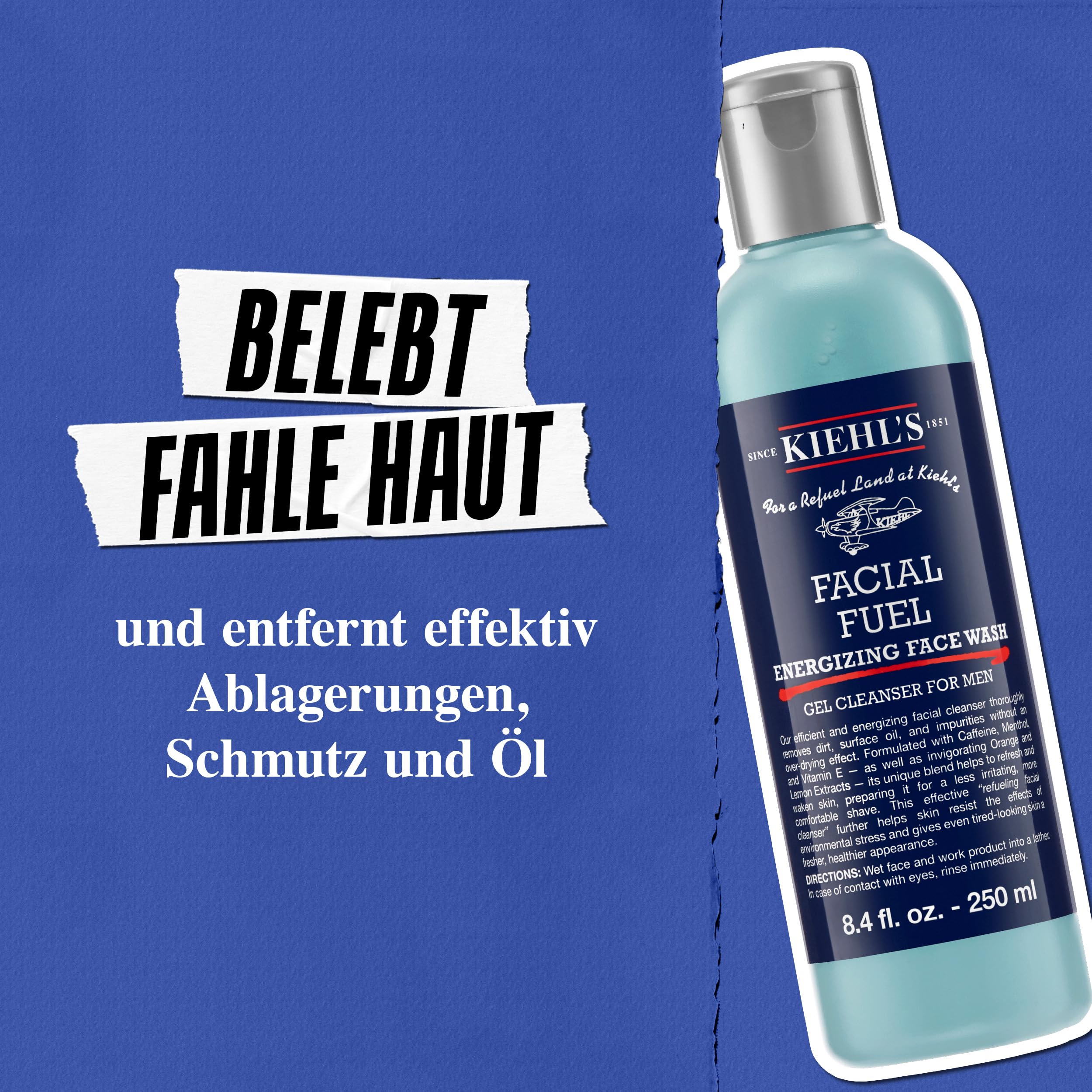 KIEHL'S Facial Fuel Energizing Face Wash, erfrischendes Reinigungsgel mit Koffein und Menthol für gestresste Männer-Haut, hautberuhigend, koffeinhaltig