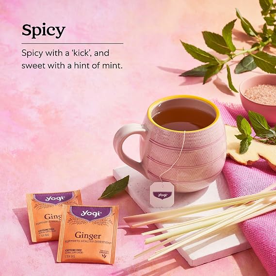 Yogi Tea - Ginger Tea (6 Pack) - Supports Healthy Digestion - Soothing and Spicy Blend - Caffeine Free - 96 Organic Herbal Tea Bags