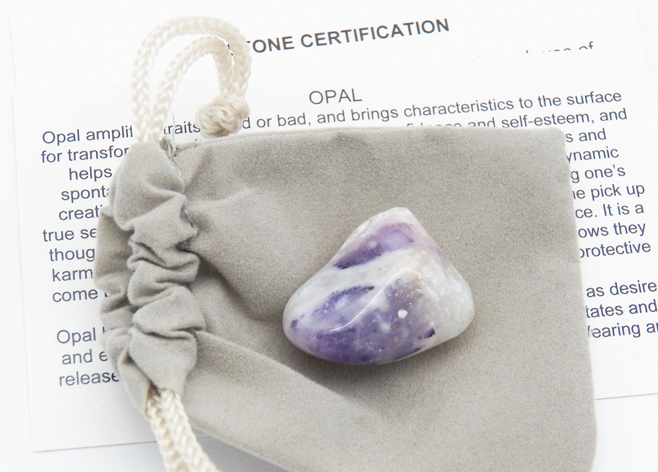 Fundamental Rockhound Products: Morado Opal Tumbled Gemstone Crystal with Storage Pouch, info Card, Stone Certification (Medium)