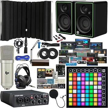 18 Piece Studio Bundle AudioBox 96 Audio Interface Bundle Includes Software Kit, Launchpad Mini Pad Controller, CR3-X Multimedia Monitors and Adjustable Suspension Boom Arm + HD7 Headphones