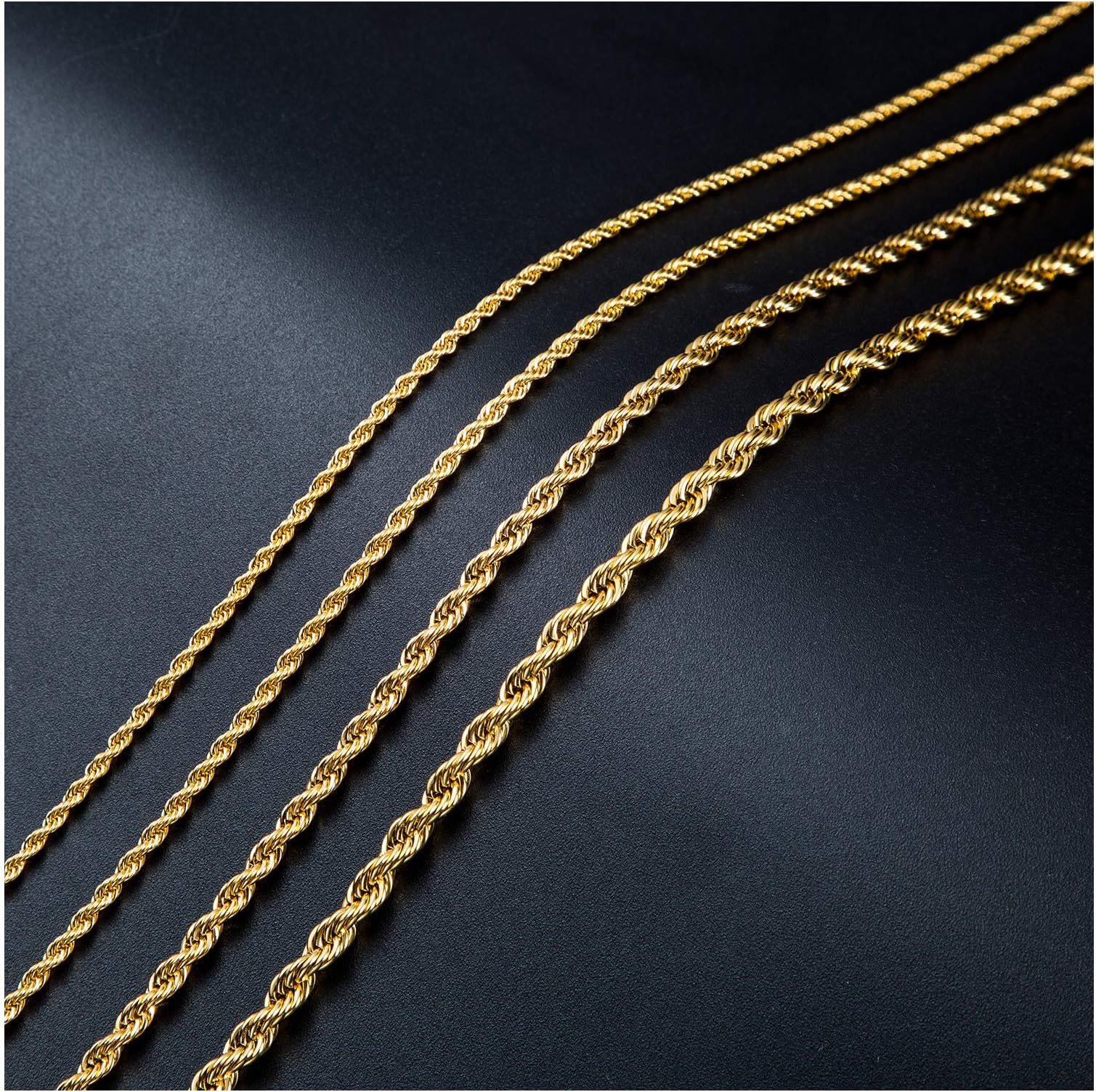 SANNYRA4mm 18k Real Gold Plated Twist Chain Necklace Stainless Steel Necklace 16-38 Inches Men Women Jewellery