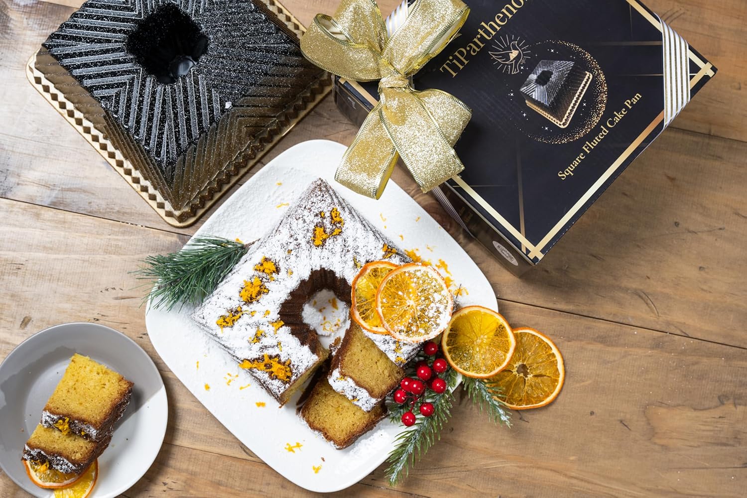 Square Fluted Tube Cake Pan, 10-Cup, Dual-Tone Gold & Black Shimmer Finish, Heavy Die-Cast Aluminum Nonstick Bakeware, 8.5-Inch Decorative Cake Mold, Easy Reales, Gift-Ready Box - Image 9