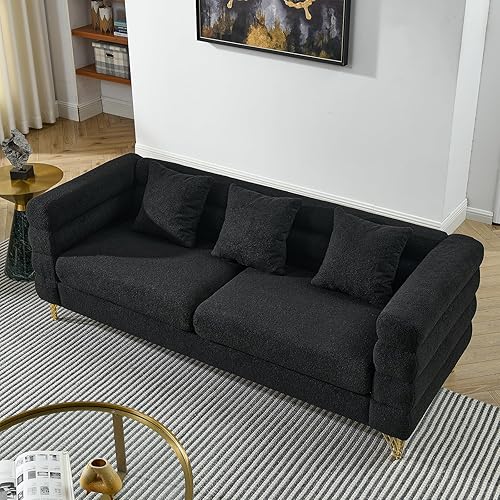 Miniatura 4 de 81 Inch Oversized 3 Seater Sofa Comfort Fabric Couches for Living Room Deep Seating Sectional Sofa, Soft Sitting with 3 Pillows, Modern Minimalist