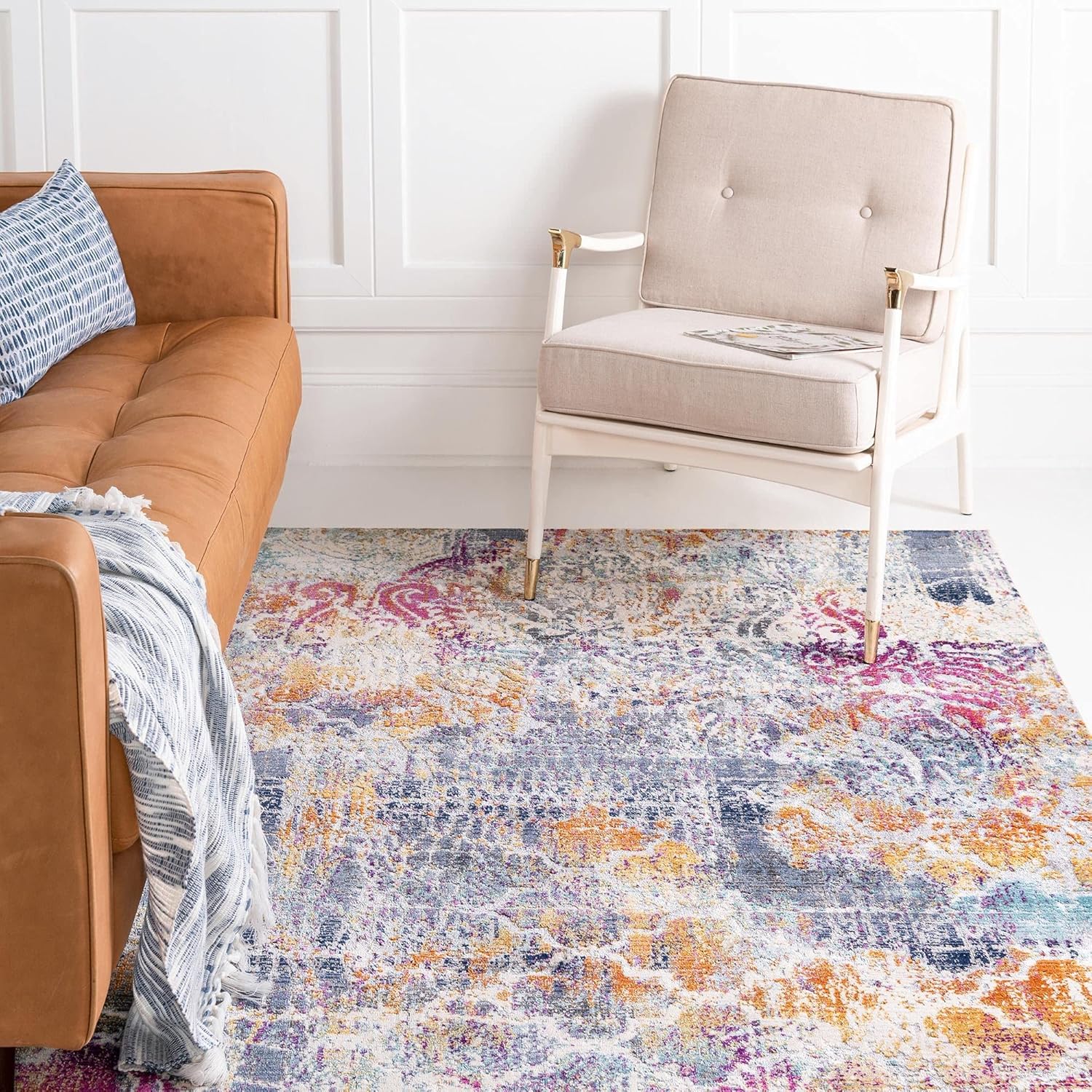 Rugs.com Malibu Collection Area Rug – 8' x 10' Multi Low-Pile Rug Perfect for Living Rooms, Large Dining Rooms, Open Floorplans